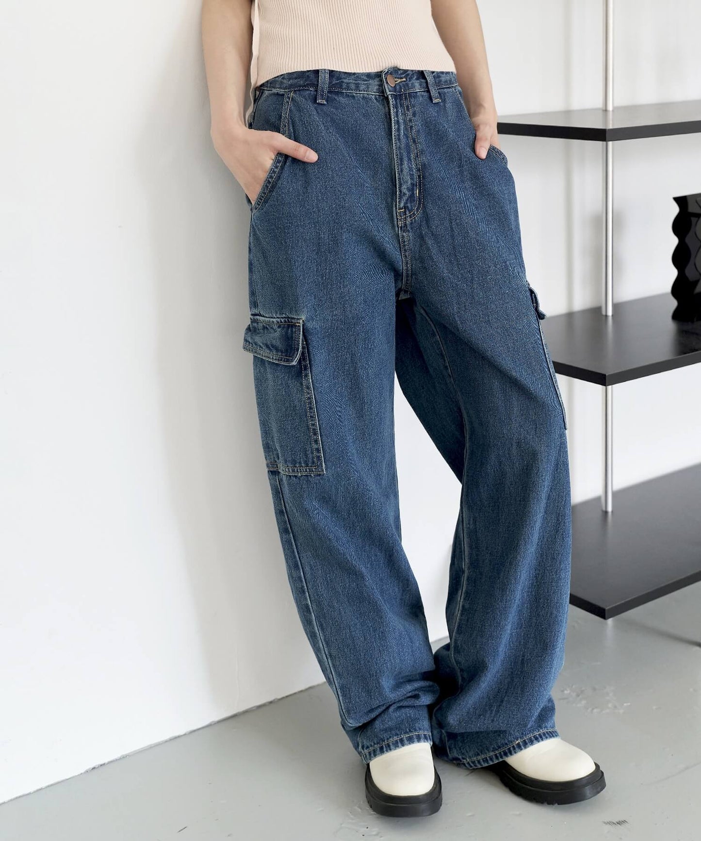 【UNISEX】ユニークポケットカーゴデニムパンツ