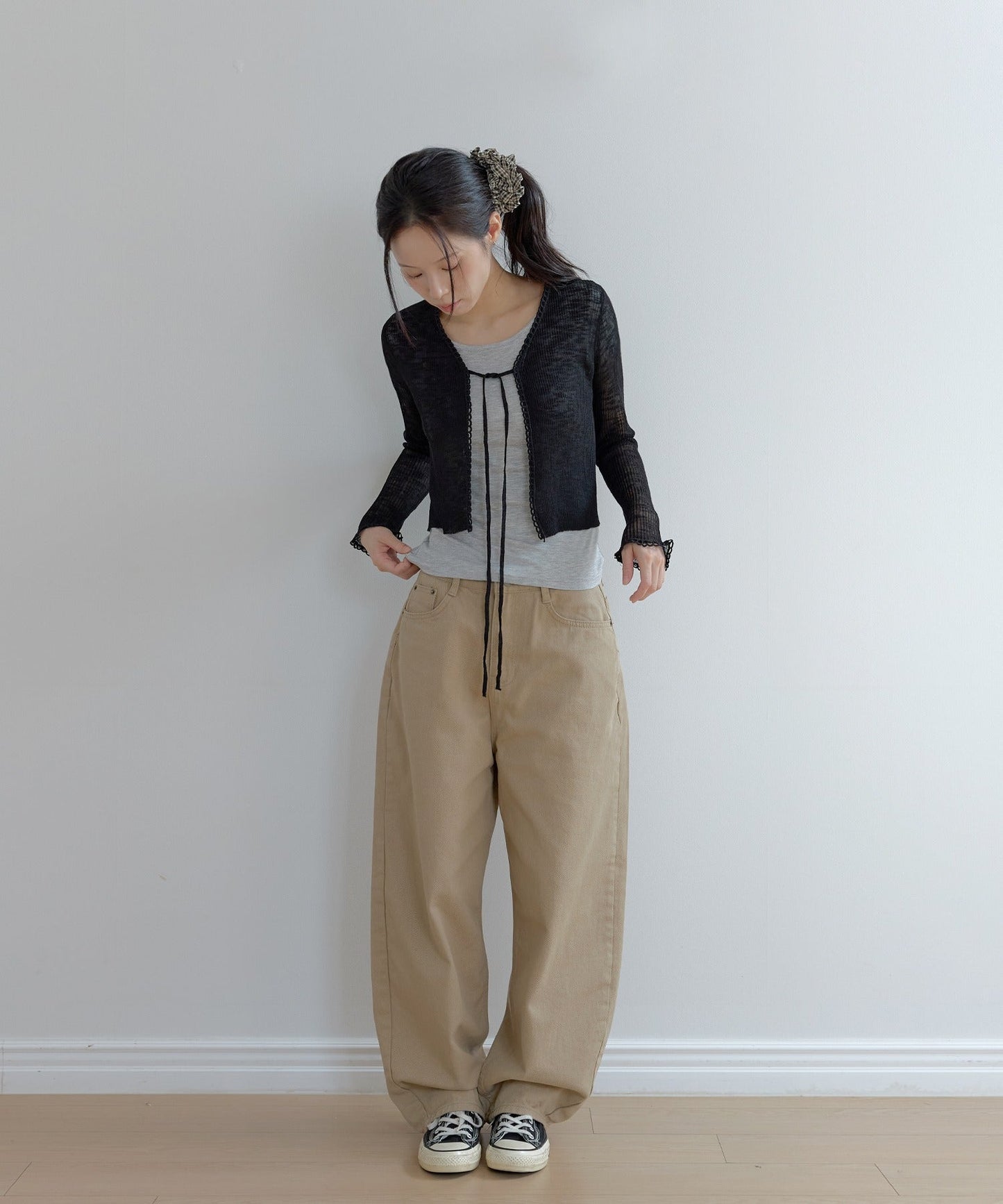 【オリジナル】ラブリーバックポケット刺繍バルーンコットンチノパンツ