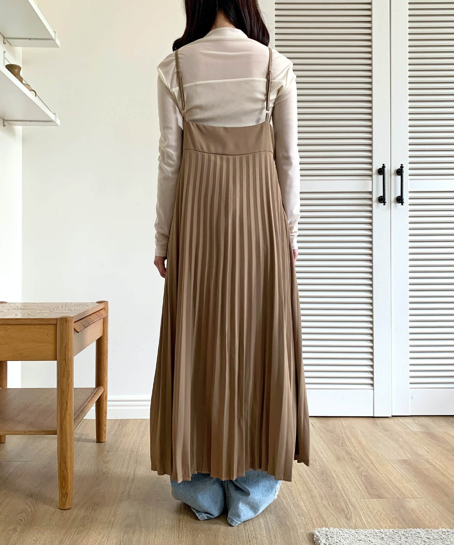 ビスチェプリーツキャミソールロングワンピース