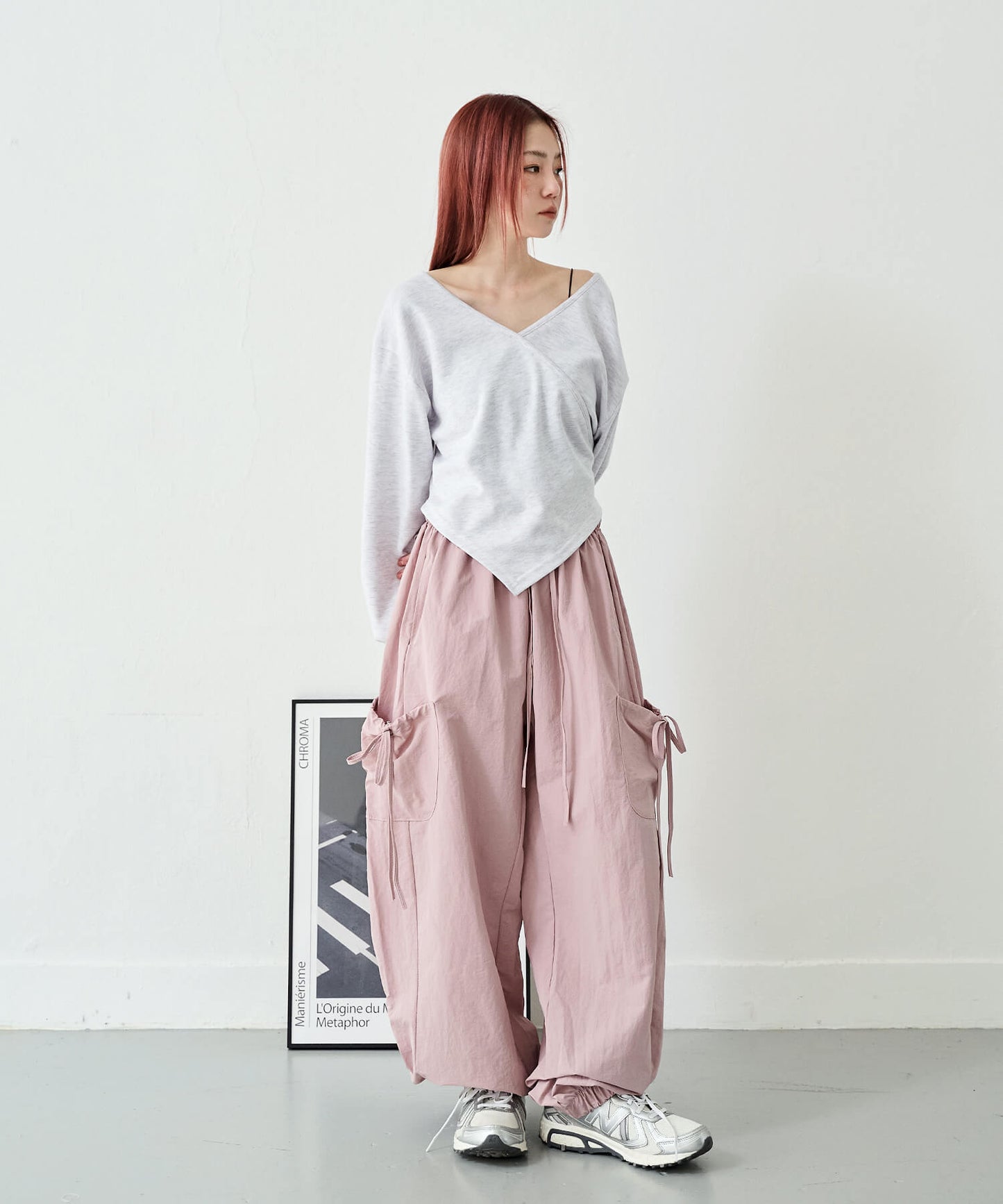 【UNISEX】メンズライクスポーティーカーゴサイドリボンナイロンプルオンパンツ