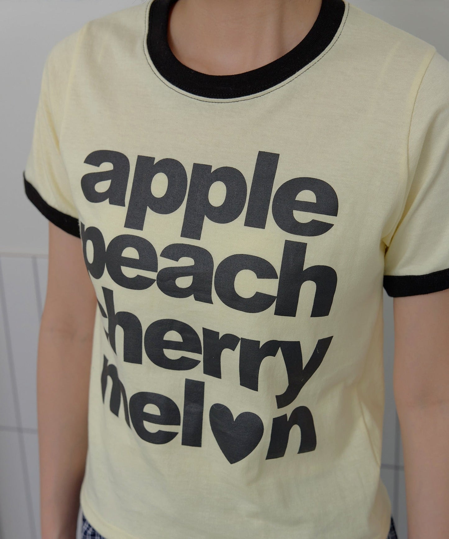 カジュアルフルーツレタリングリンガー半袖Tシャツ