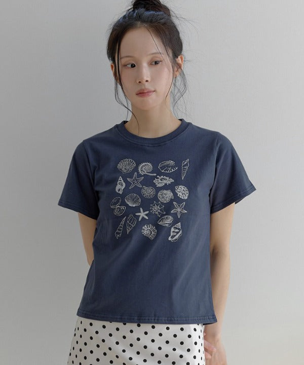 シェルプリントヴィンテージ半袖Tシャツカットソー