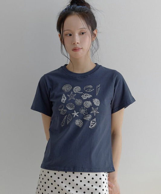 シェルプリントヴィンテージ半袖Tシャツカットソー