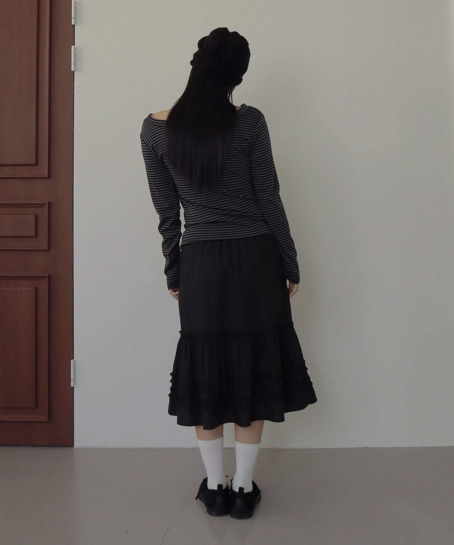 ストライプワンショルダー長袖Tシャツカットソー