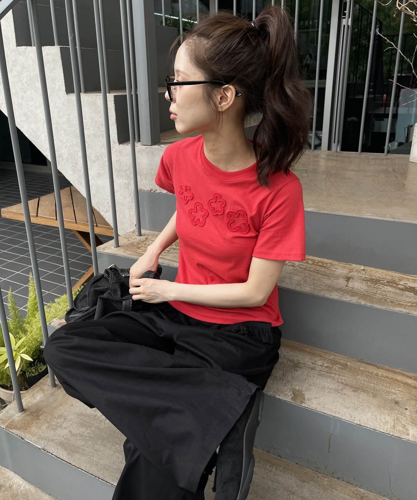 ダッフルフラワーワッペンレタリング半袖Tシャツ