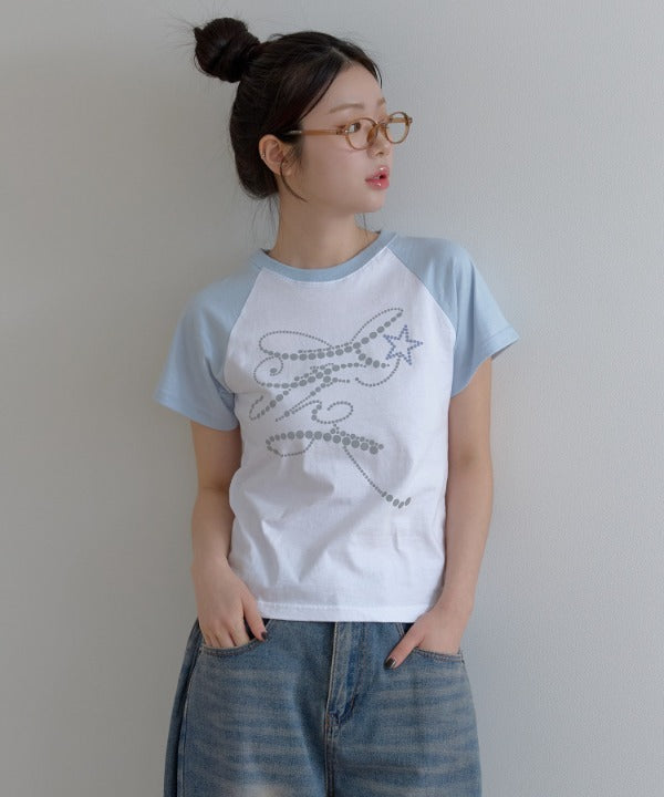 フェアリーナグランカジュアルレタリングバイカラー半袖Tシャツカットソー