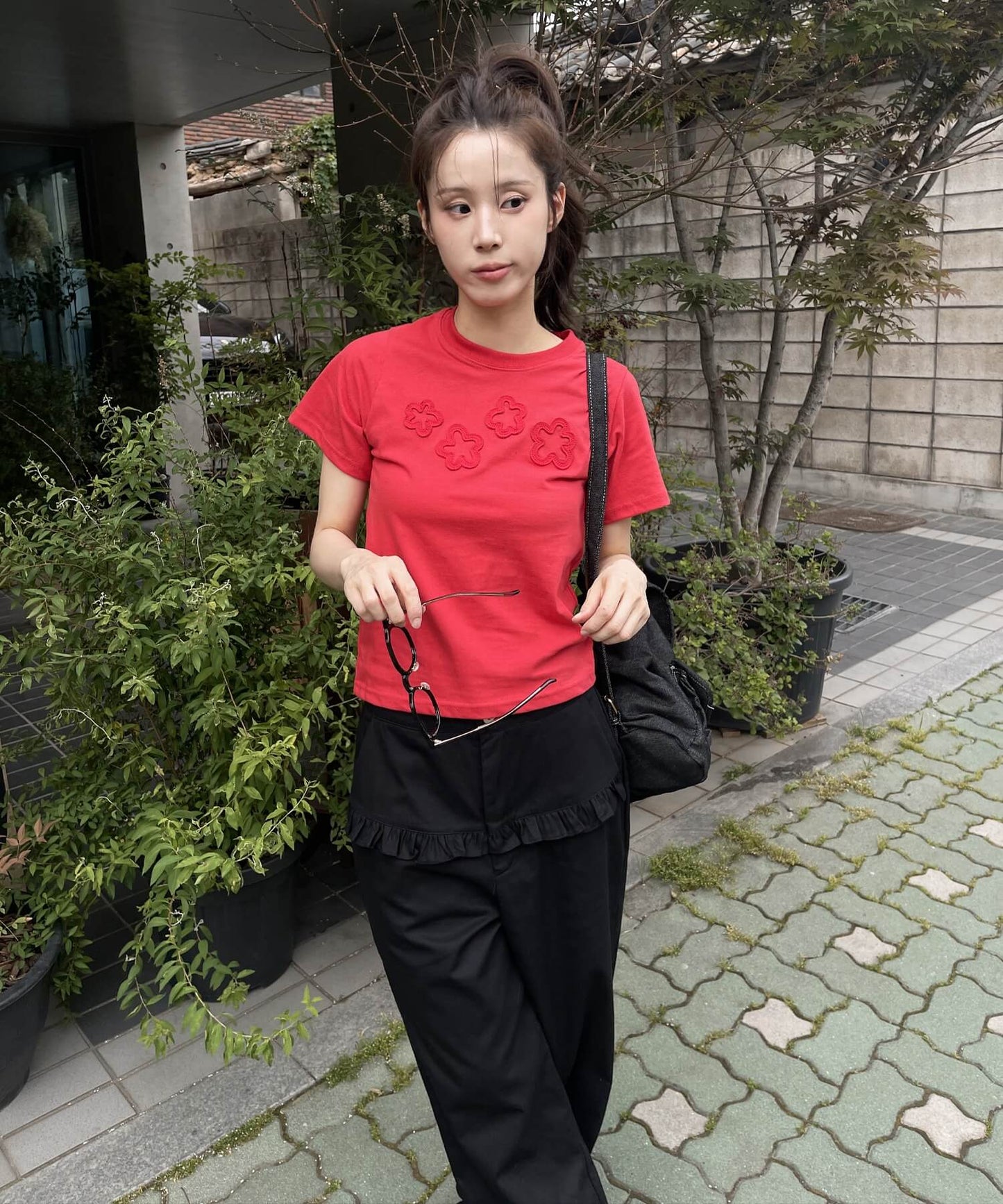 ダッフルフラワーワッペンレタリング半袖Tシャツ