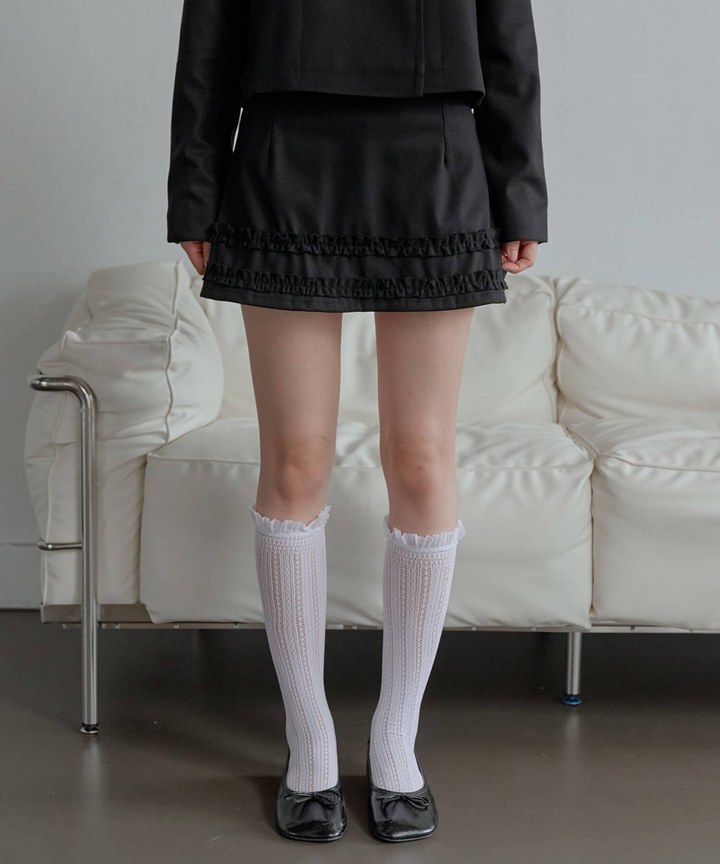 【UNE ORIGINAL】【伸縮性のあるインナーパンツ付き】ダブルフリルミニスカート
