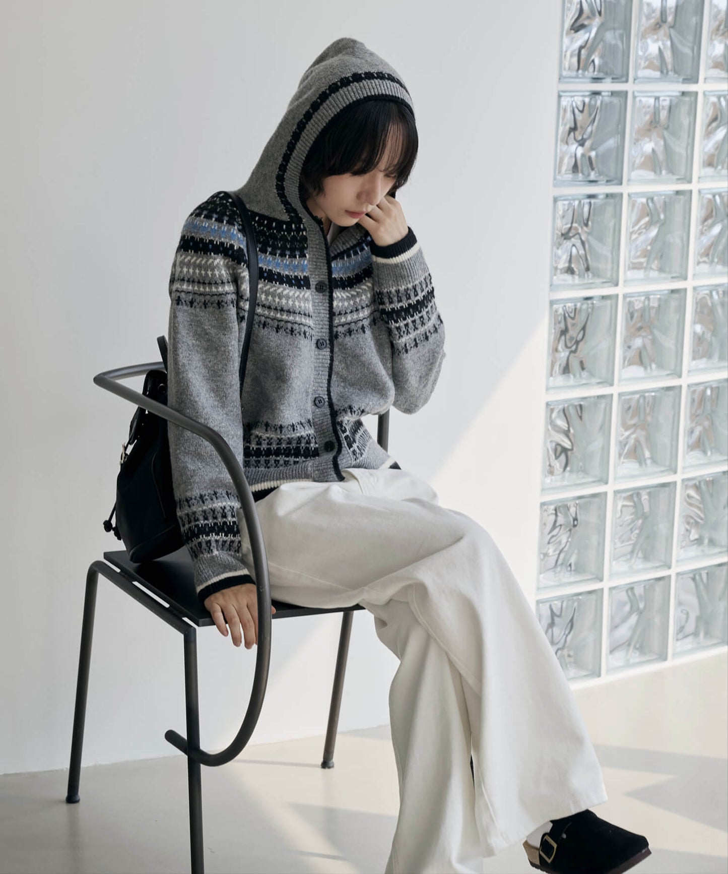 ノルディックフードジャガードニットカーディンガン