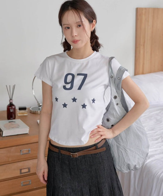 97スターレタリングクロップド半袖Tシャツ
