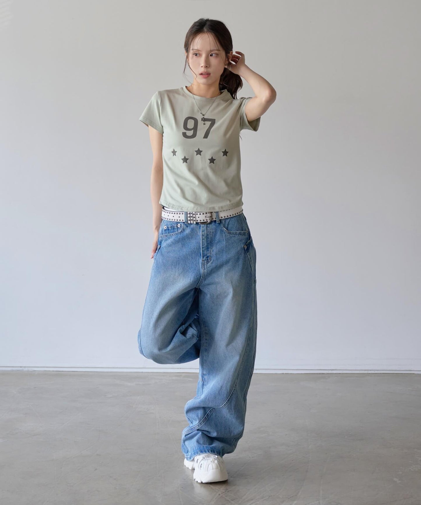 97スターレタリングクロップド半袖Tシャツ
