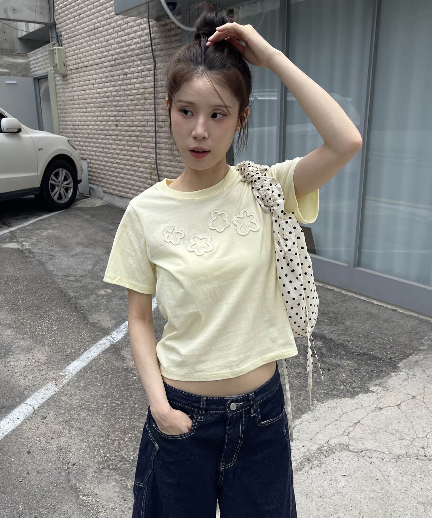 ダッフルフラワーワッペンレタリング半袖Tシャツ