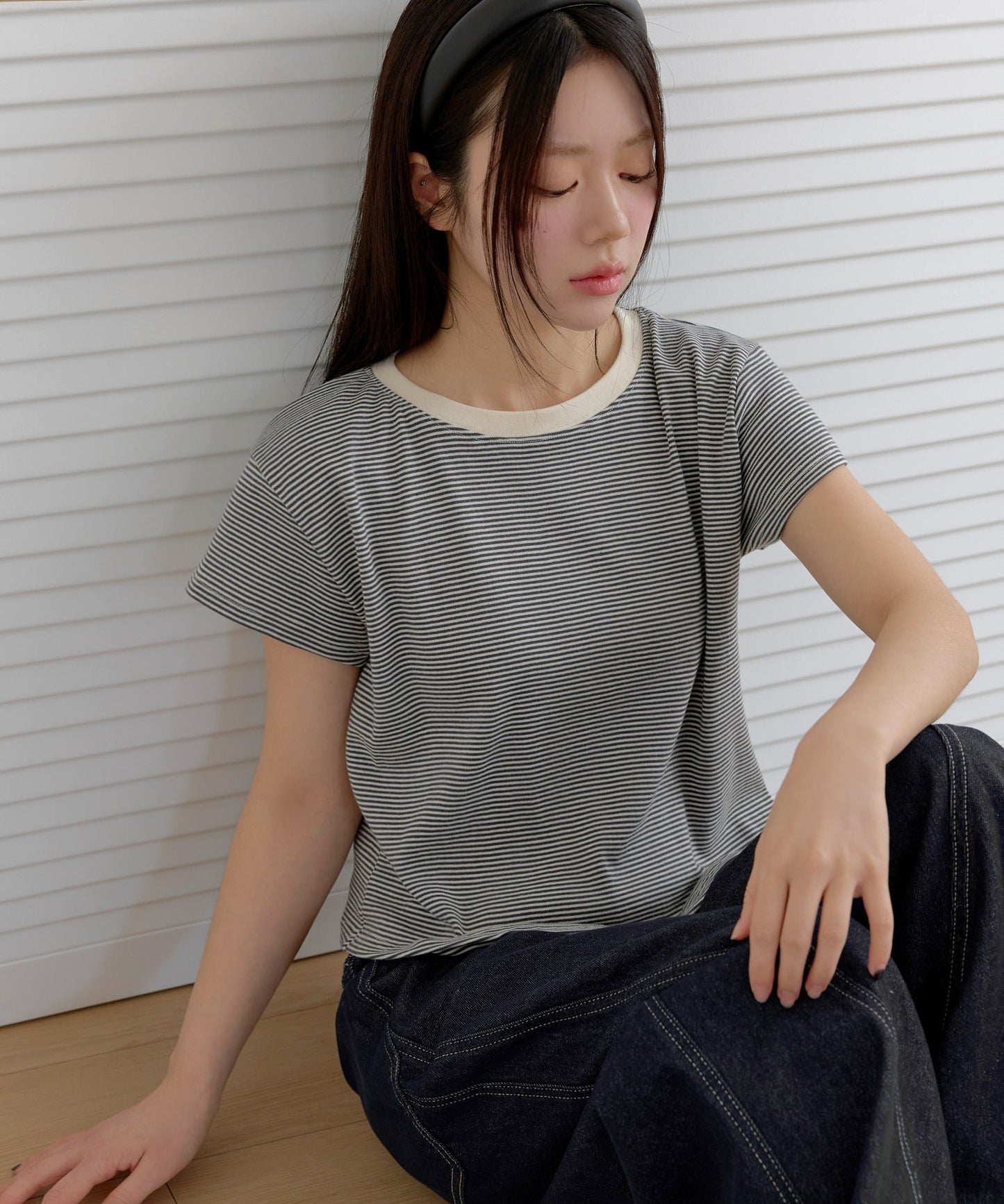 【オリジナル】ベーシックバイカラーストライプリンガー半袖Tシャツ