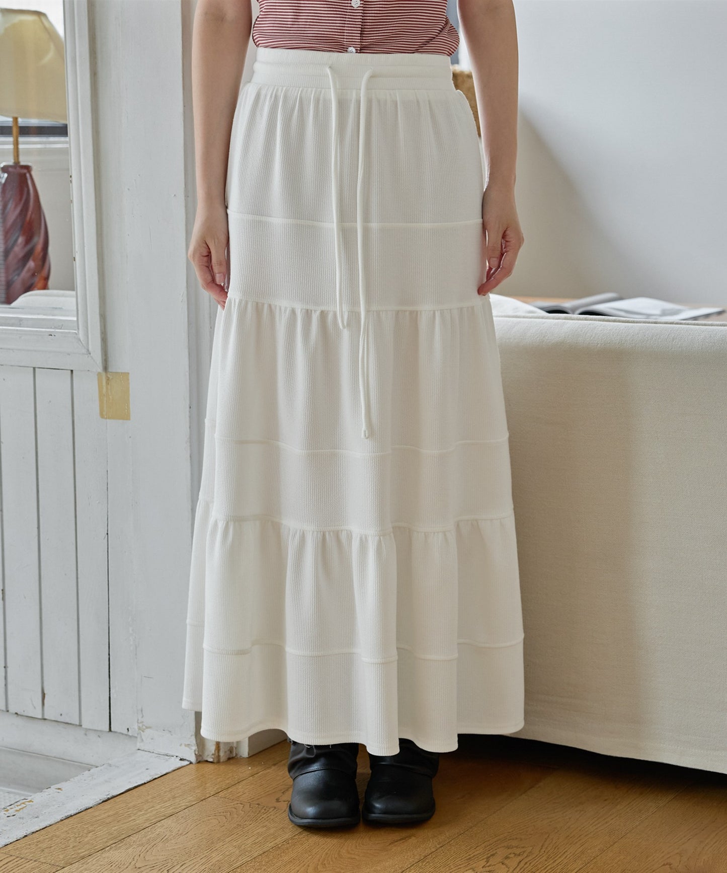 ウエストゴムリブダンブルロングスカート