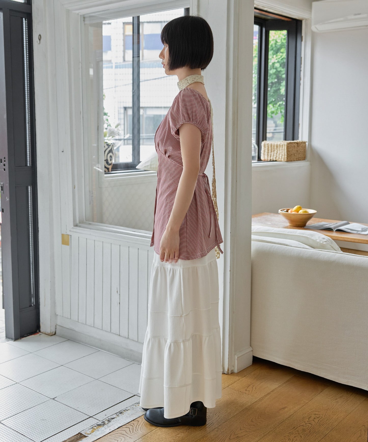 ウエストゴムリブダンブルロングスカート