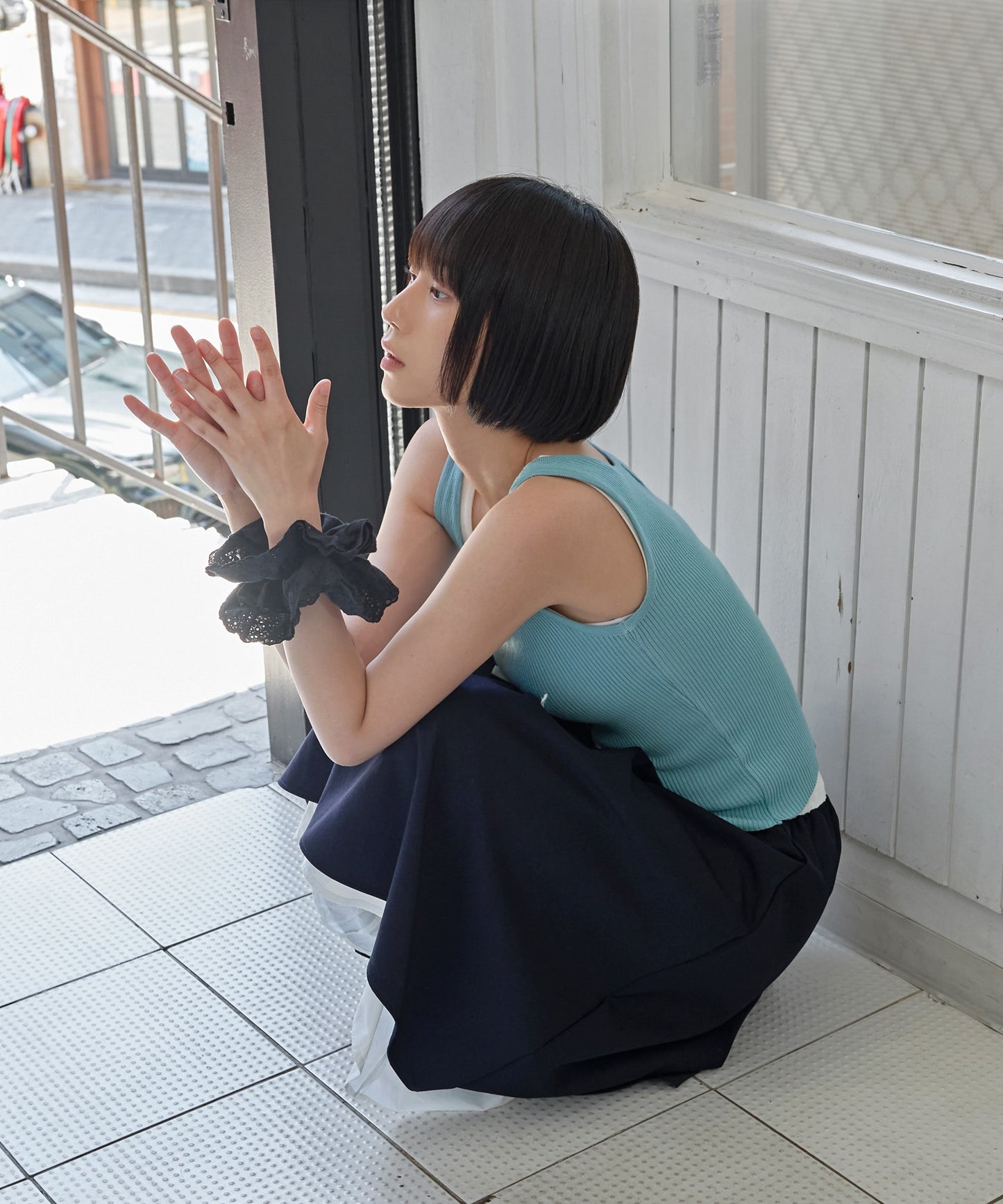 【ウエストゴムでストレスフリー】ダブルレイヤードミディAラインフレアスカート