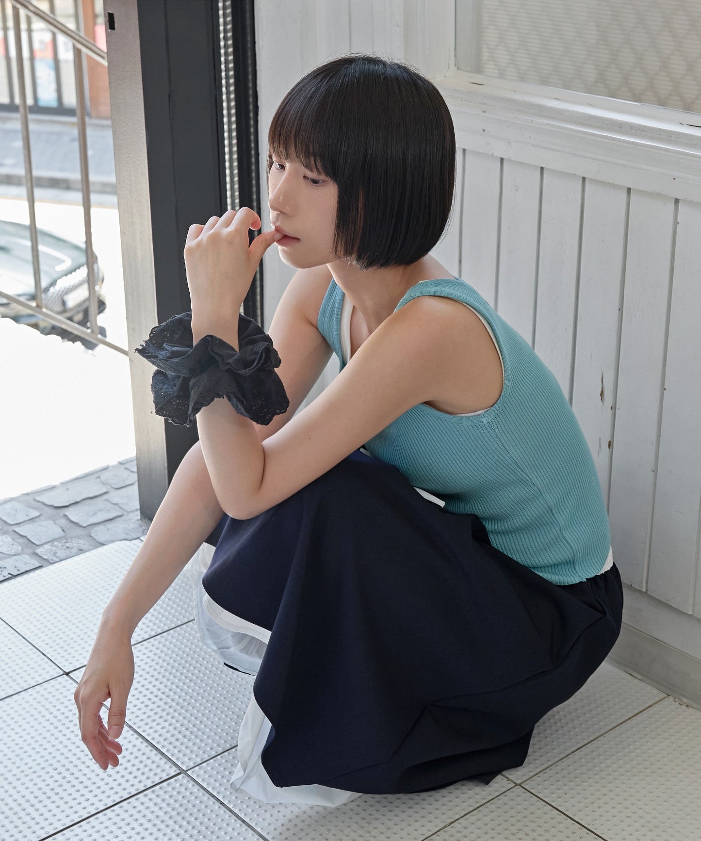 【ウエストゴムでストレスフリー】ダブルレイヤードミディAラインフレアスカート