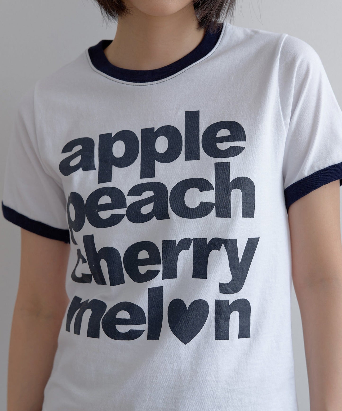 カジュアルフルーツレタリングリンガー半袖Tシャツ
