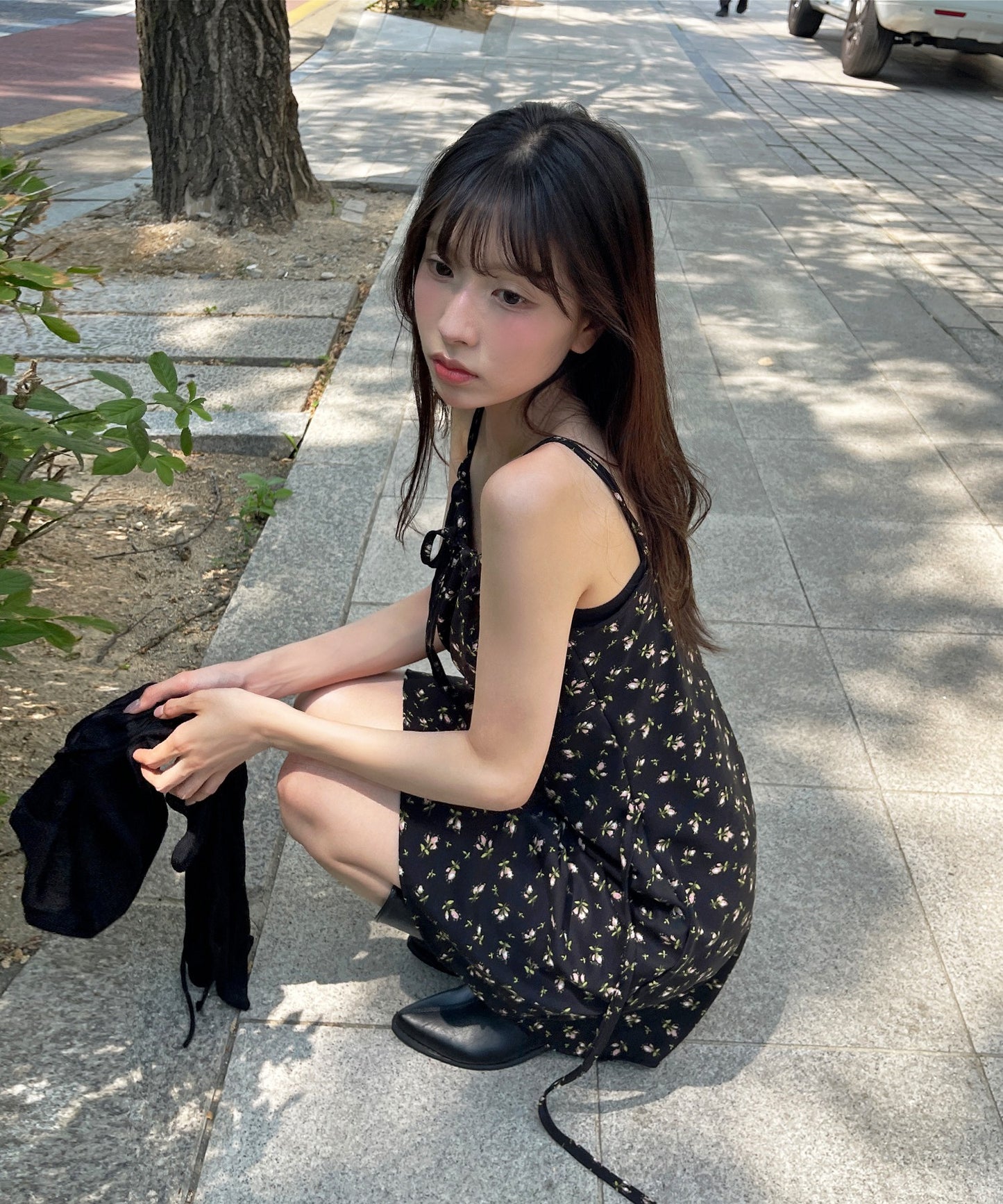 【肩紐調節可能】ラブリー花柄フロントリボンバックストリングレイヤードキャミソールミニワンピース