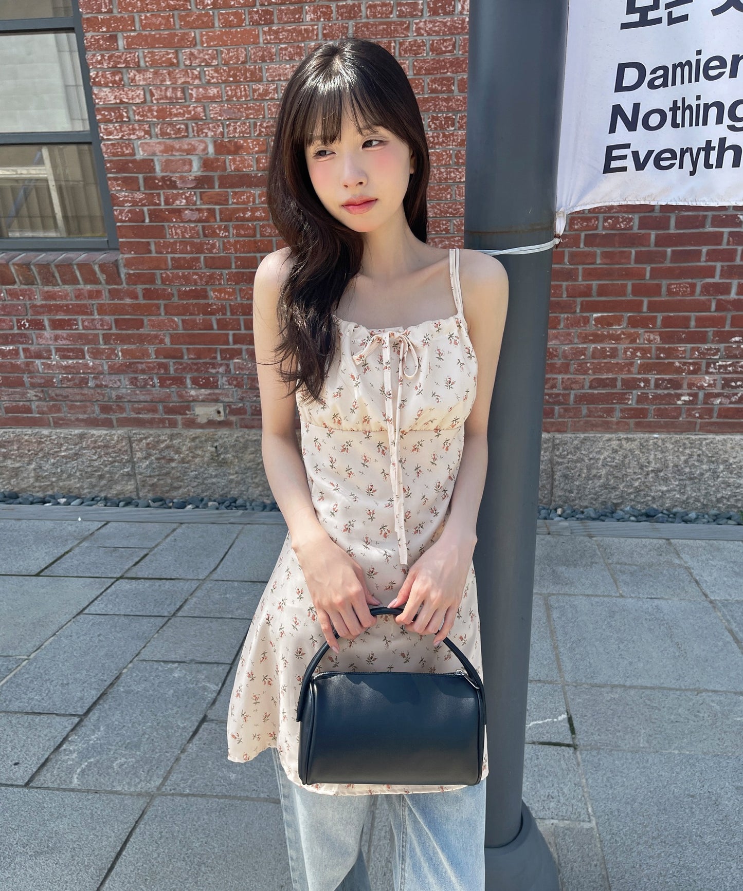 【肩紐調節可能】ラブリー花柄フロントリボンバックストリングレイヤードキャミソールミニワンピース