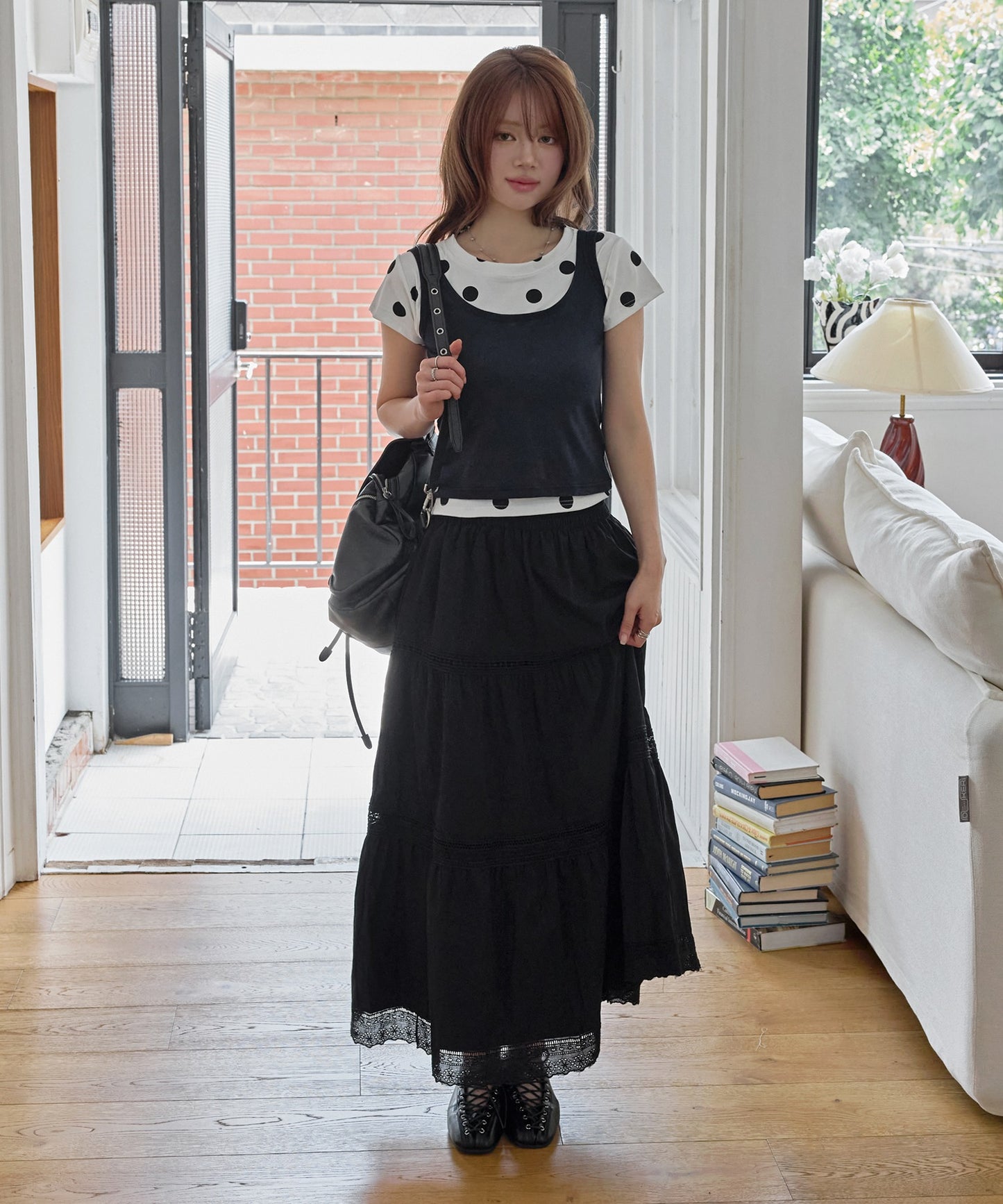 ラブリーレースコットンカンカンティアードスカート
