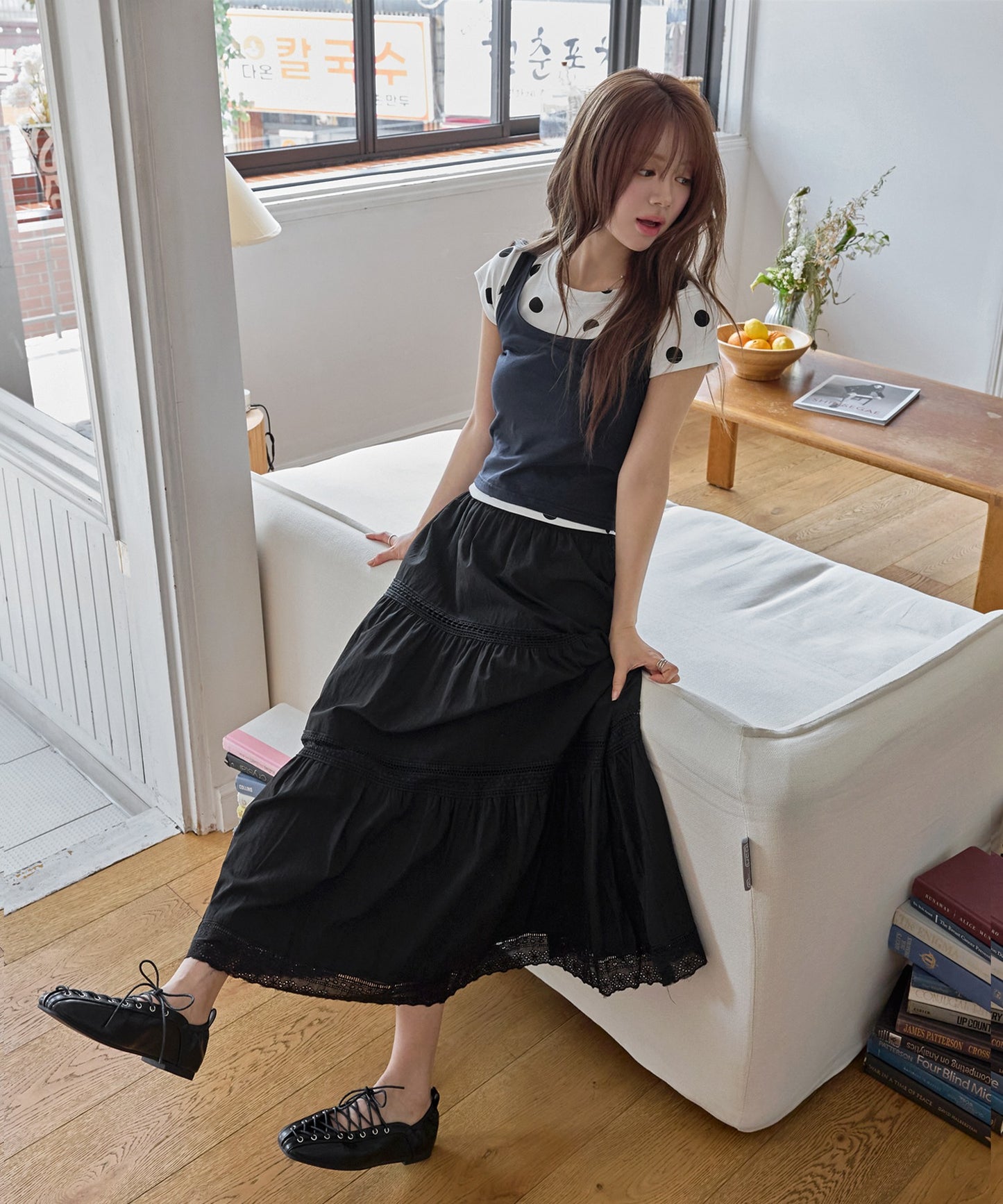 ラブリーレースコットンカンカンティアードスカート
