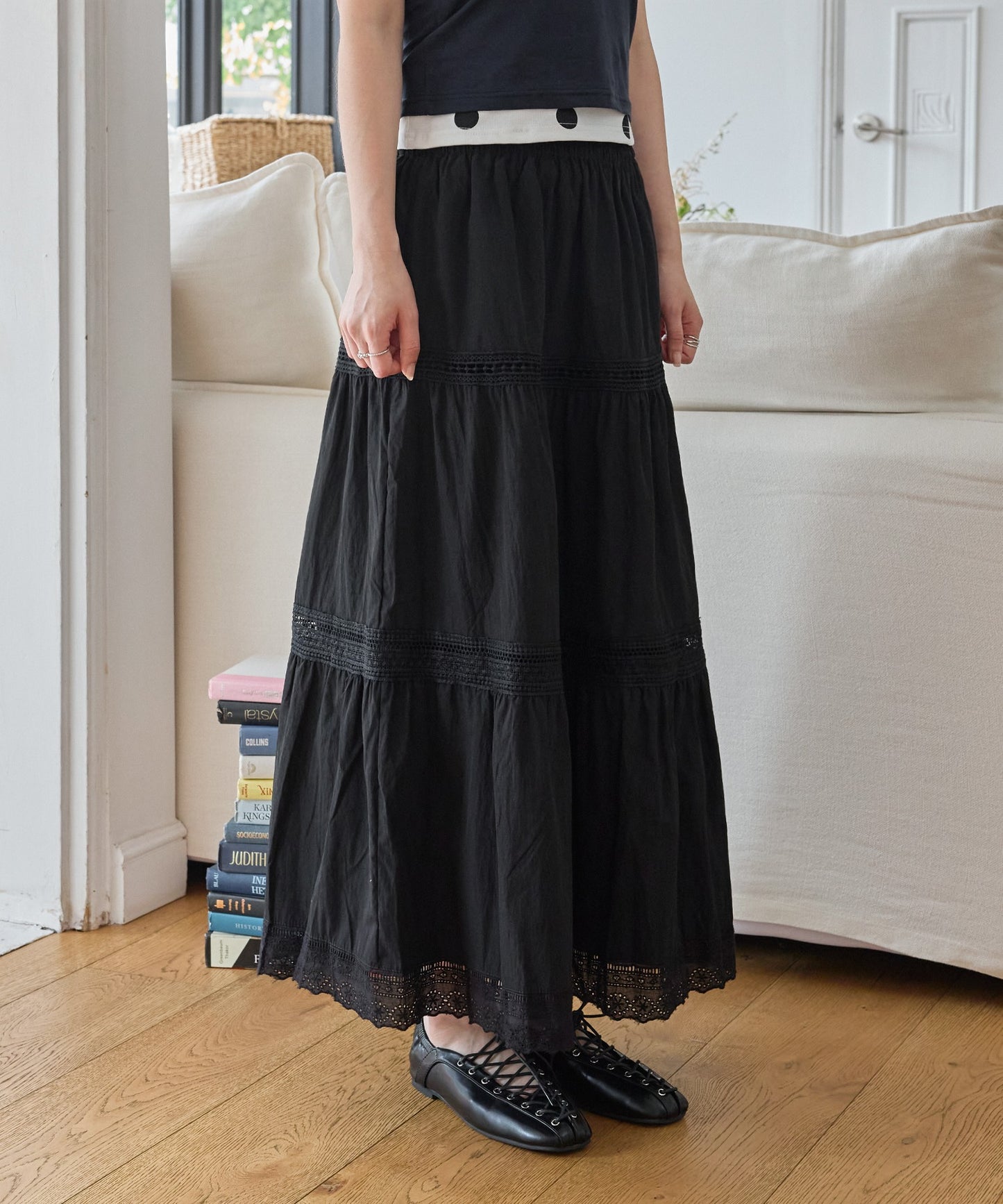 ラブリーレースコットンカンカンティアードスカート