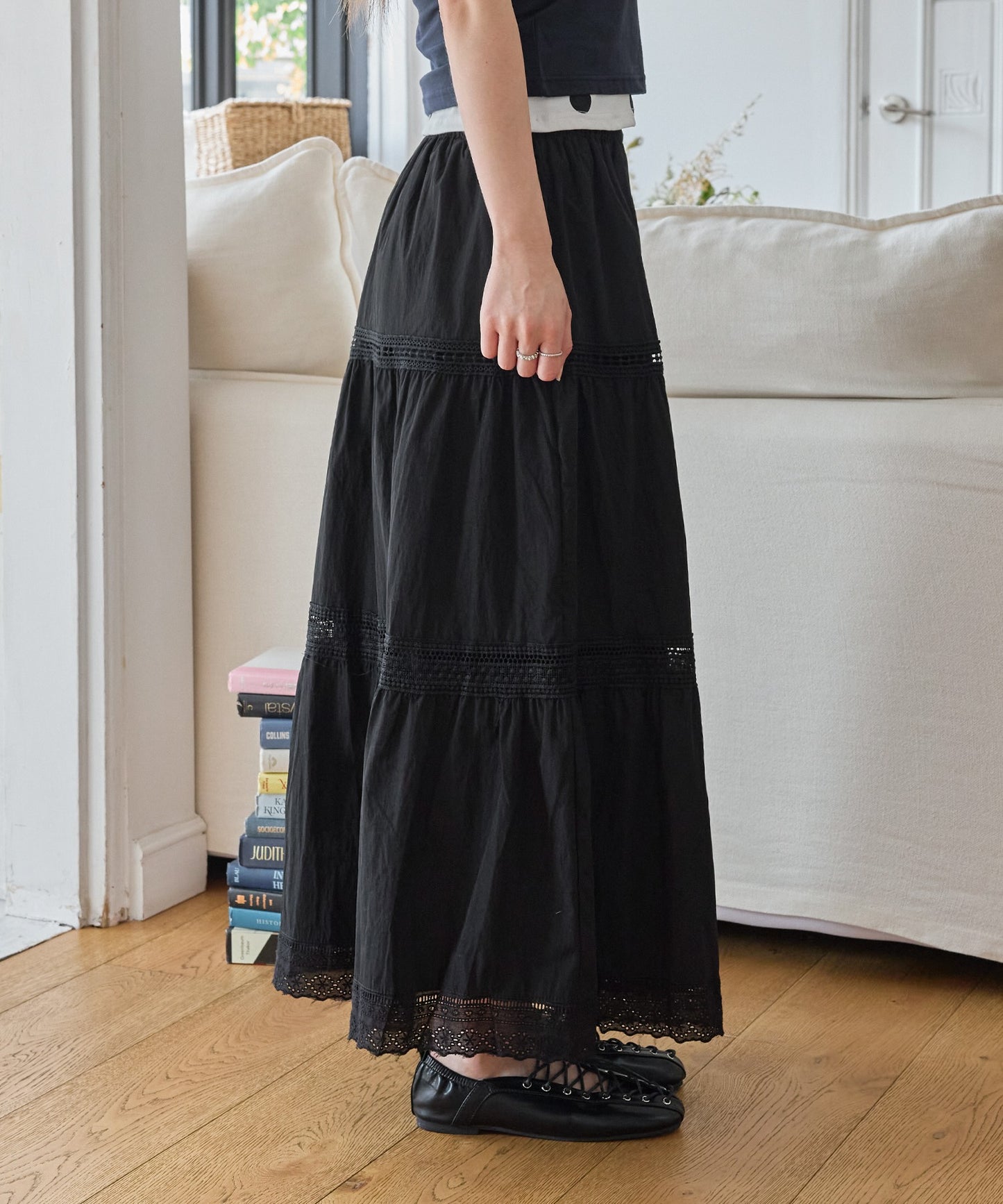 ラブリーレースコットンカンカンティアードスカート