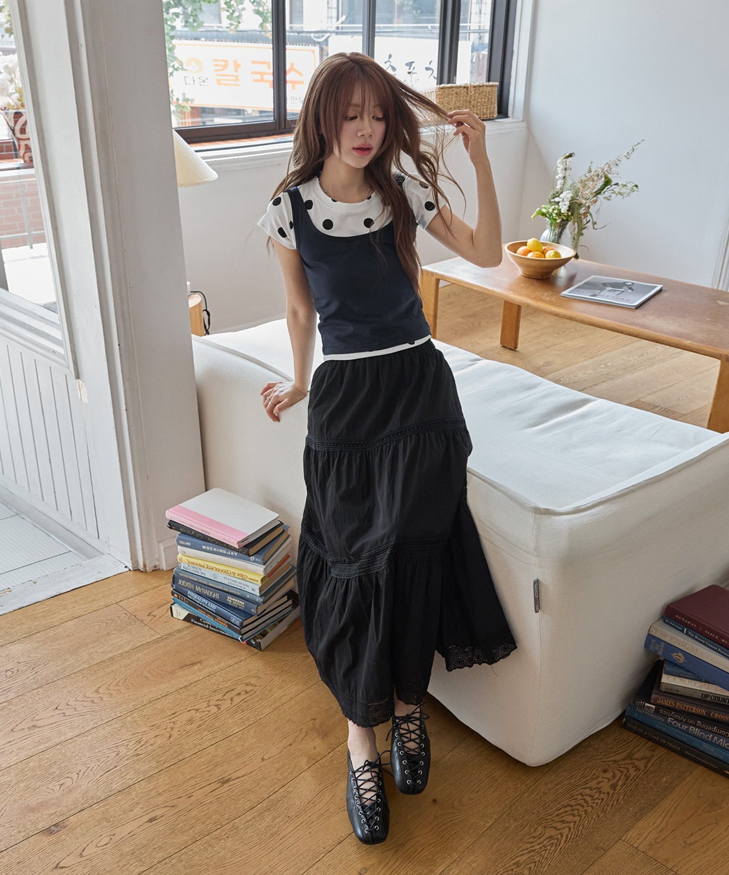 ラブリーレースコットンカンカンティアードスカート