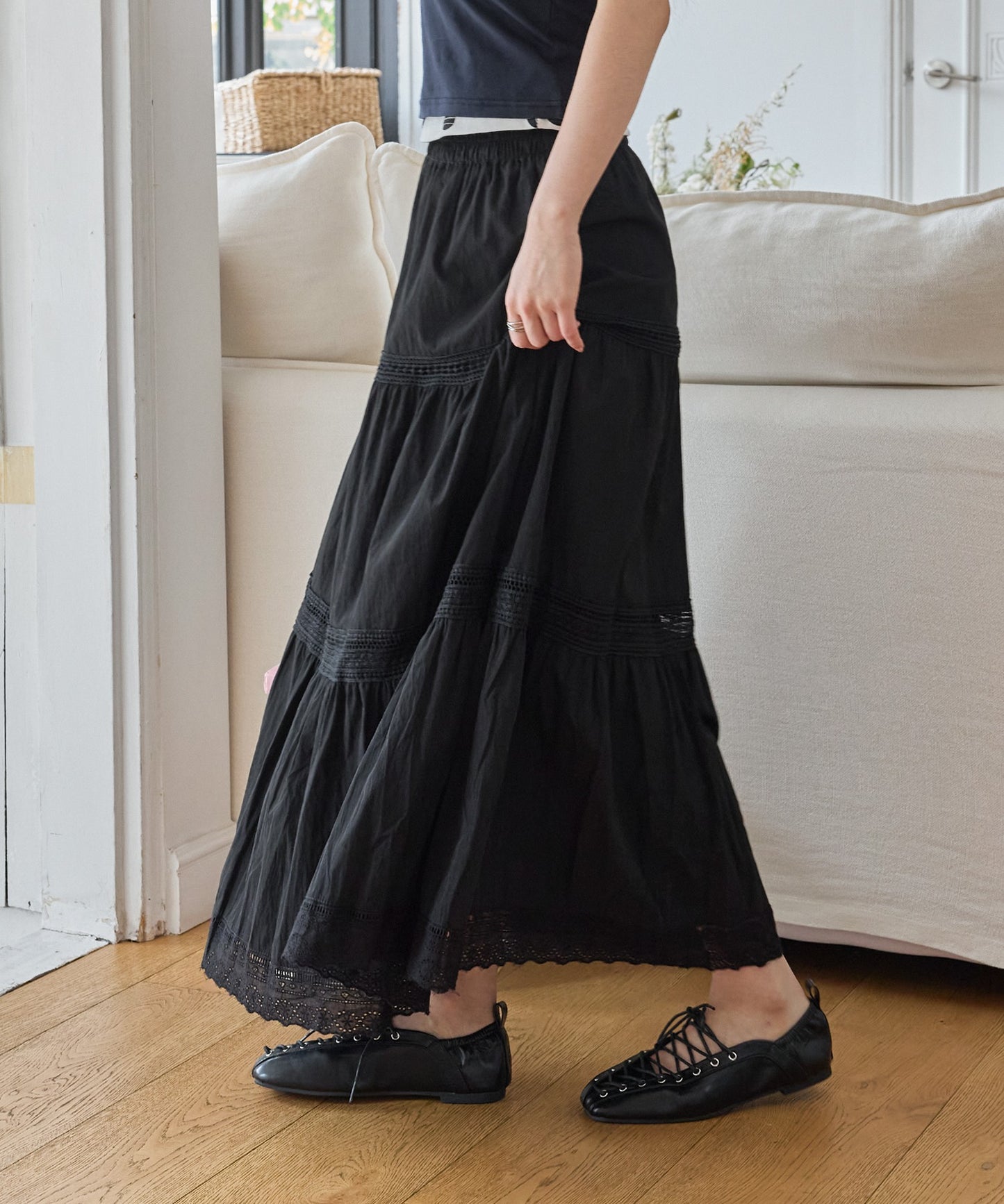 ラブリーレースコットンカンカンティアードスカート