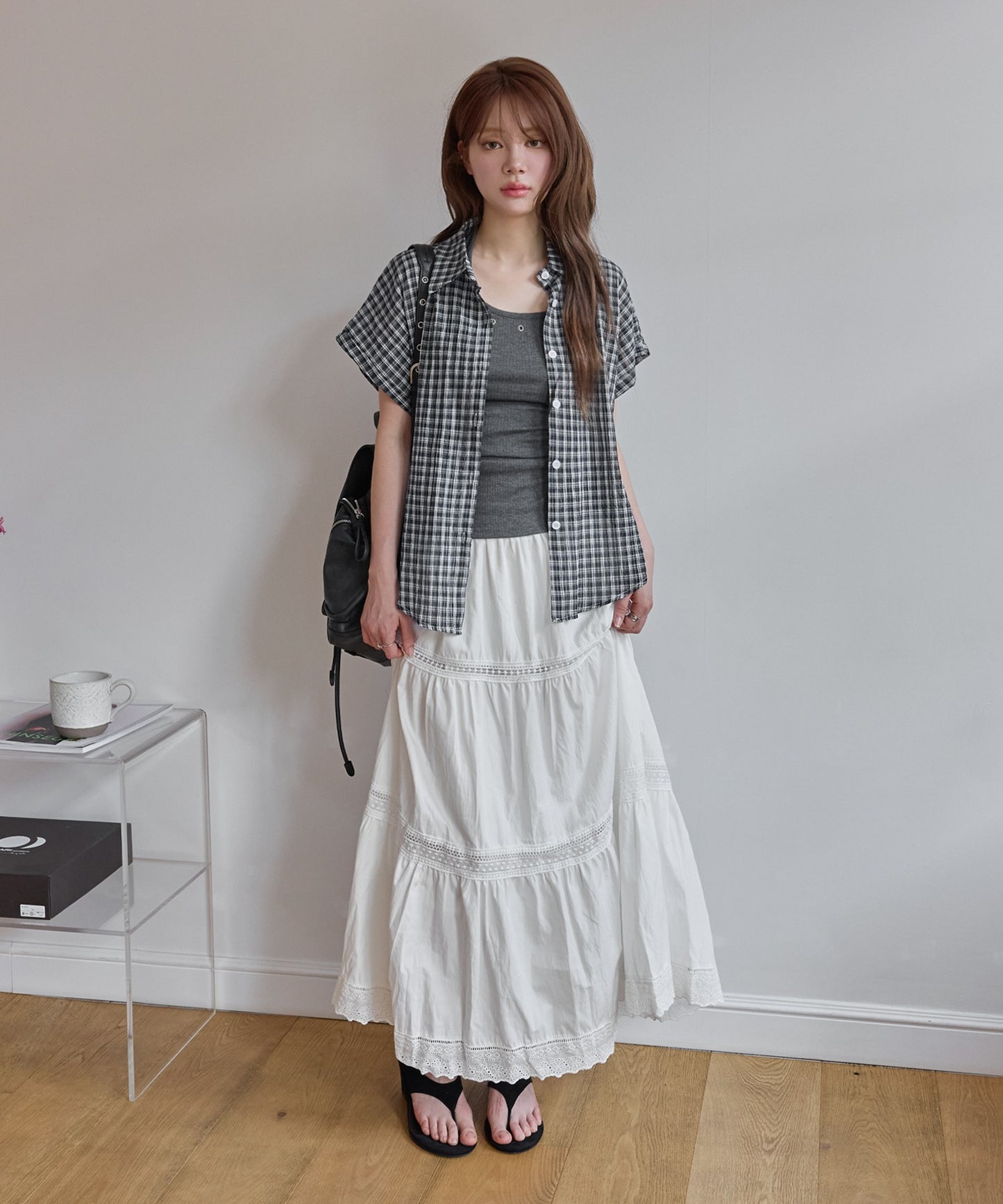 ラブリーレースコットンカンカンティアードスカート
