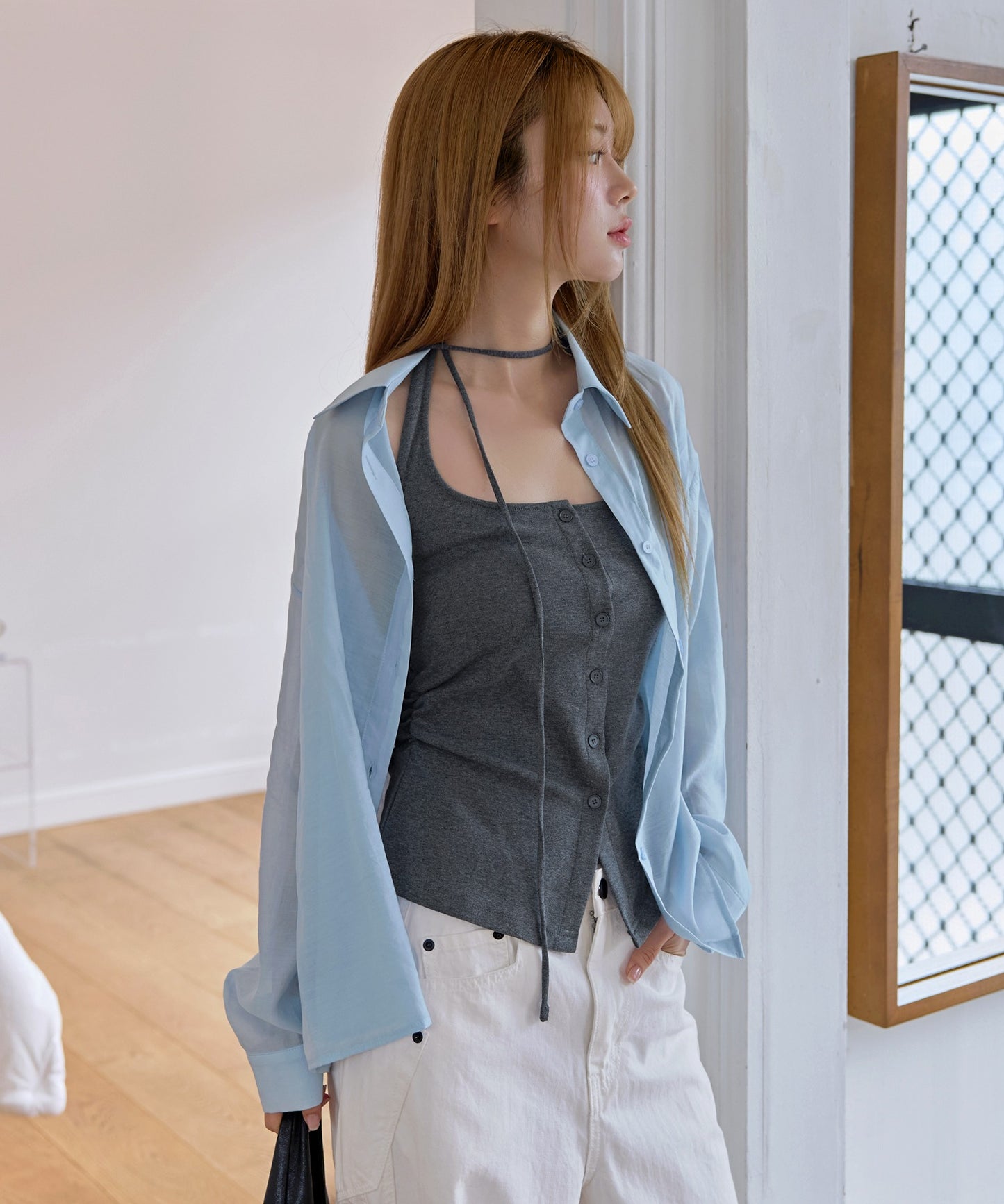 【2026SS新作アイテム】【UNE ORIGINAL】【冷房対策・羽織りアイテムとしておすすめ】ベーシックサマーパステルシースルーシャツ