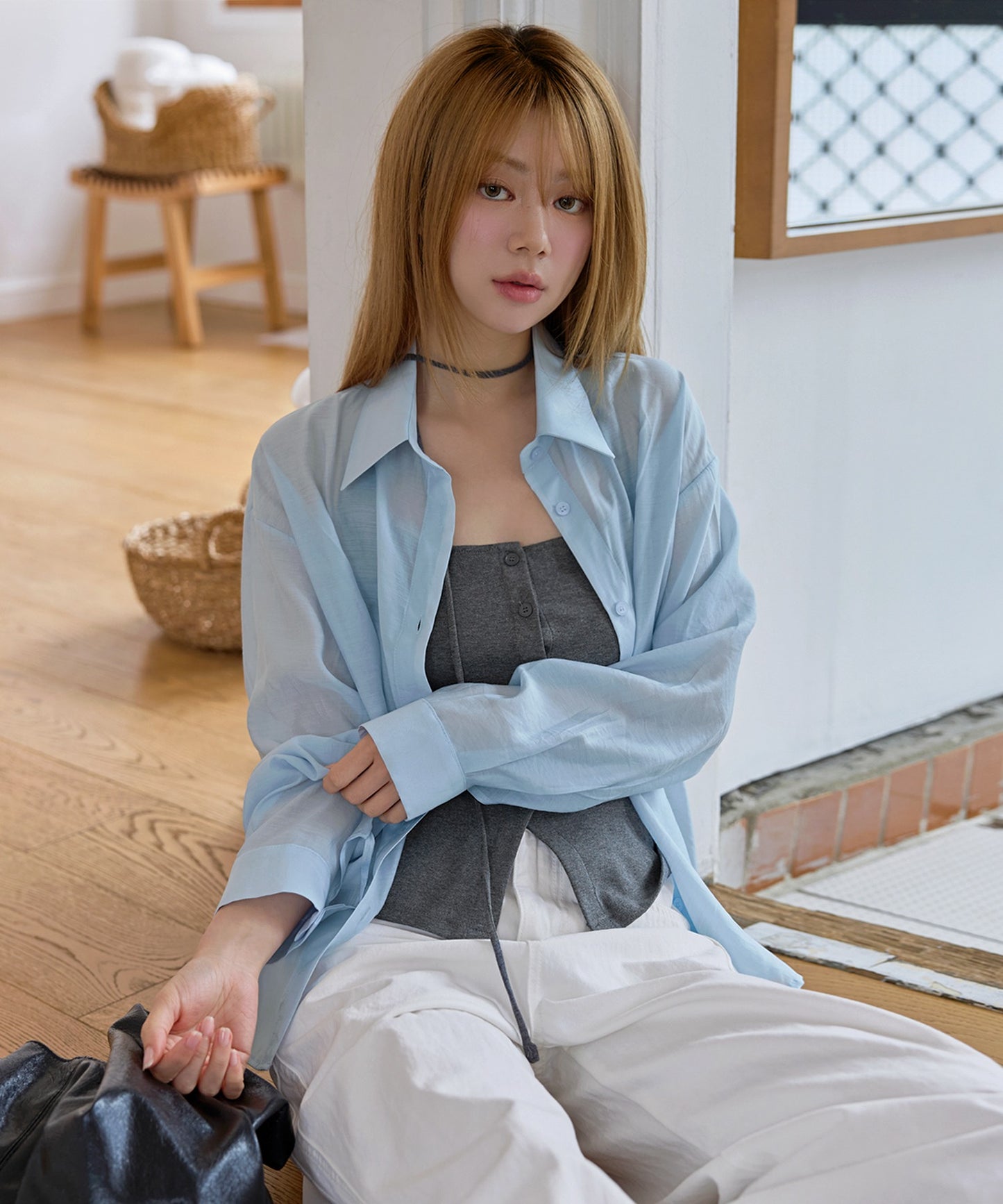 【2026SS新作アイテム】【UNE ORIGINAL】【冷房対策・羽織りアイテムとしておすすめ】ベーシックサマーパステルシースルーシャツ