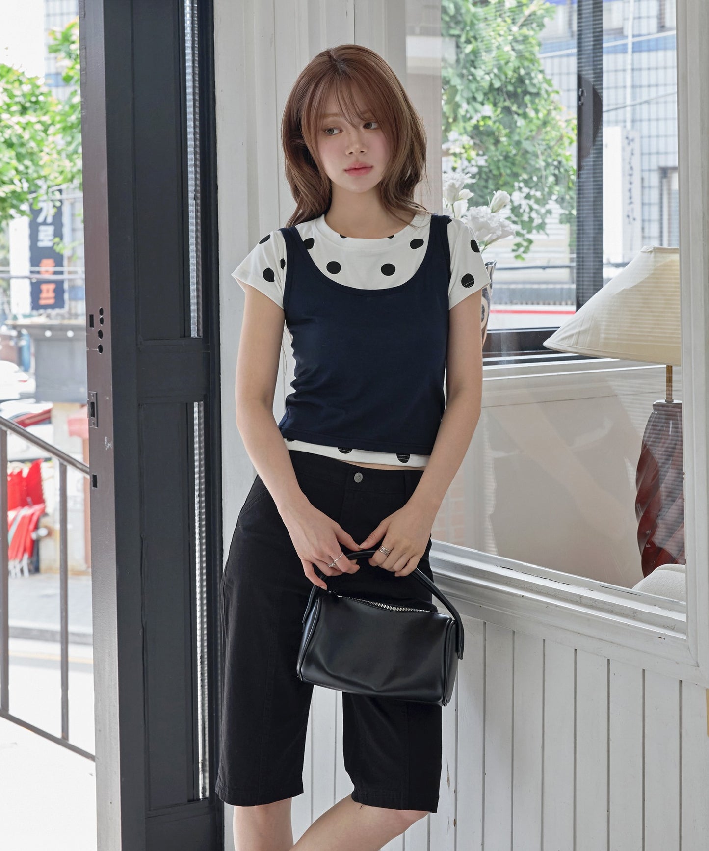 【オリジナル】【体型やスタイルに合わせて選べるS / M 2サイズ展開 】レイヤードキャミソール＆ドットTシャツSET ITEM