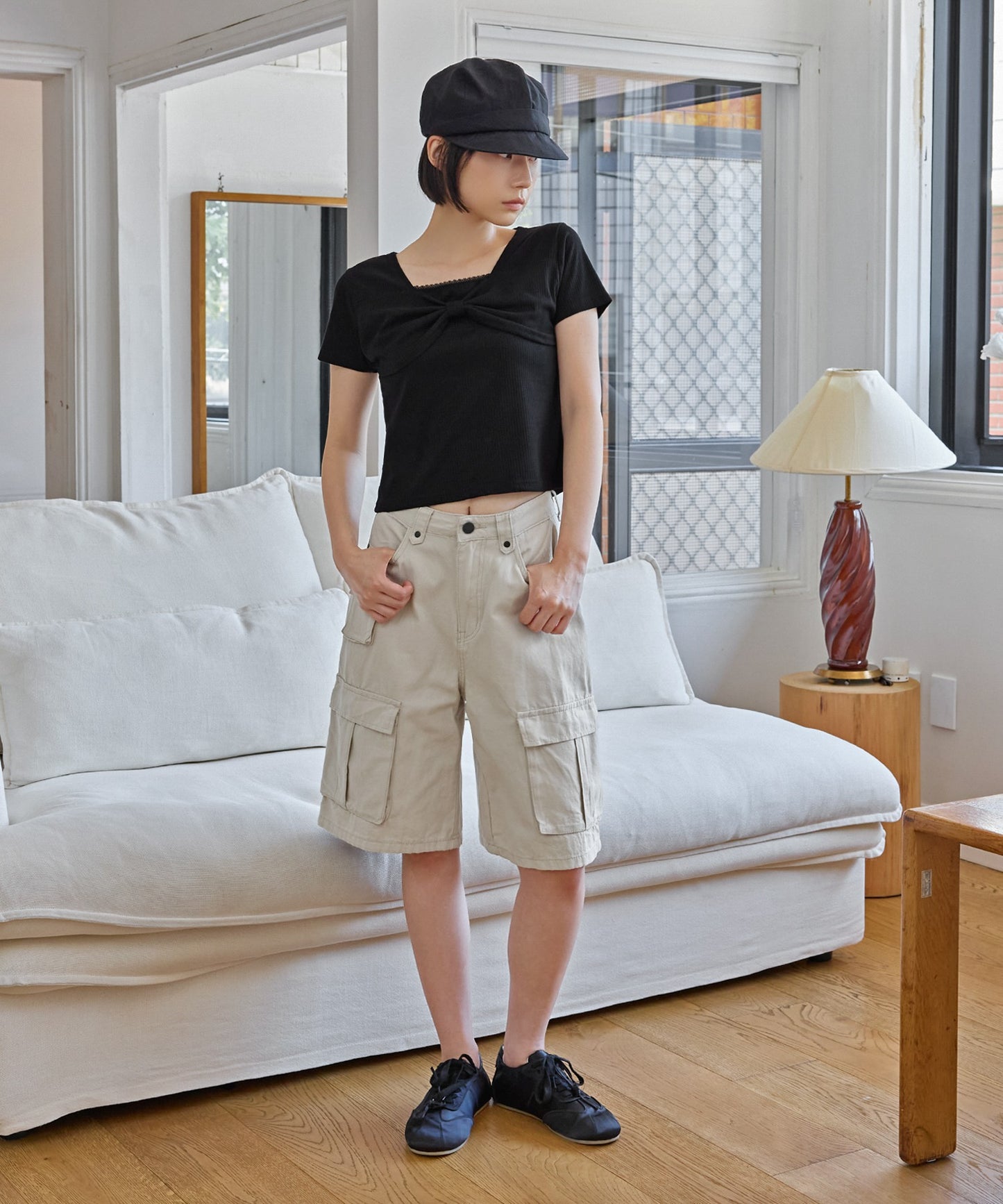 【UNE ORIGINAL】フロントラブリーリボンフリルリブ半袖Tシャツカットソー