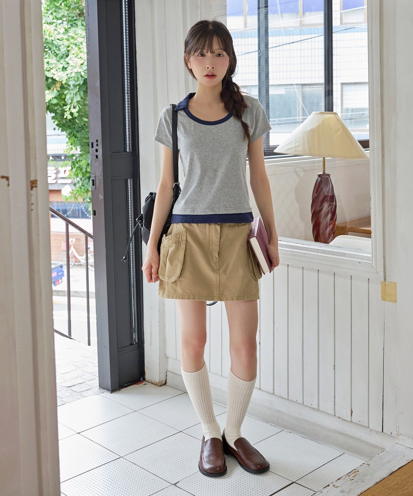 【UNE ORIGINAL】レイヤード風バイカラー襟デザインTシャツカットソー