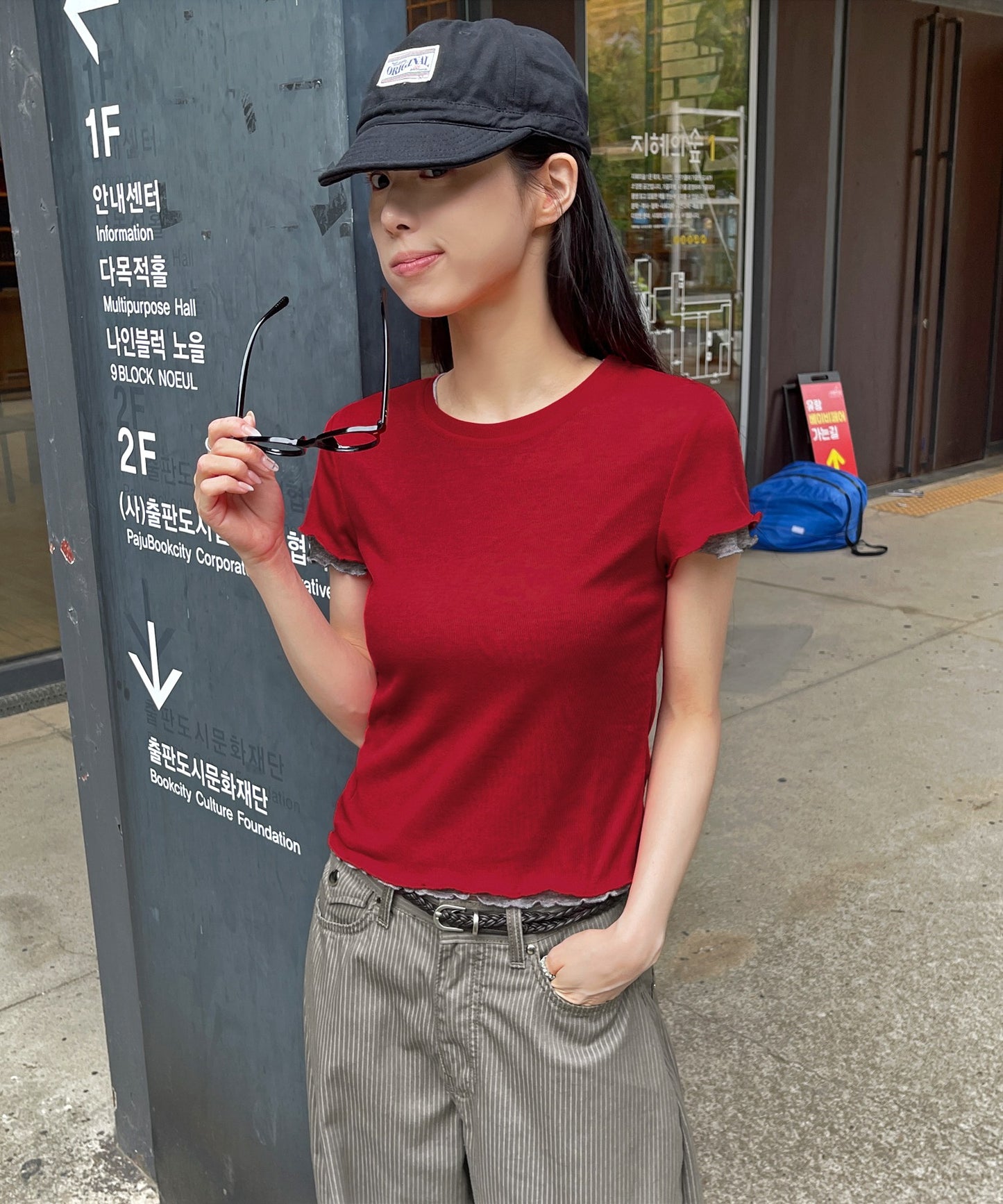 メロウ加工フリルバイカラーレイヤード半袖Tシャツカットソー