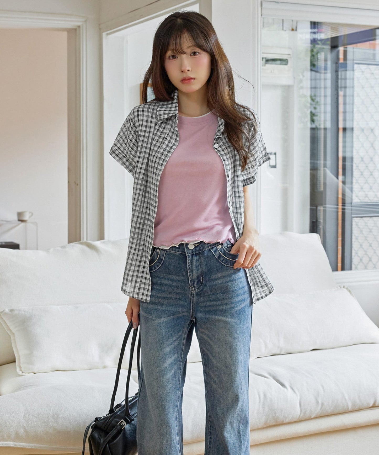 メロウ加工フリルバイカラーレイヤード半袖Tシャツカットソー