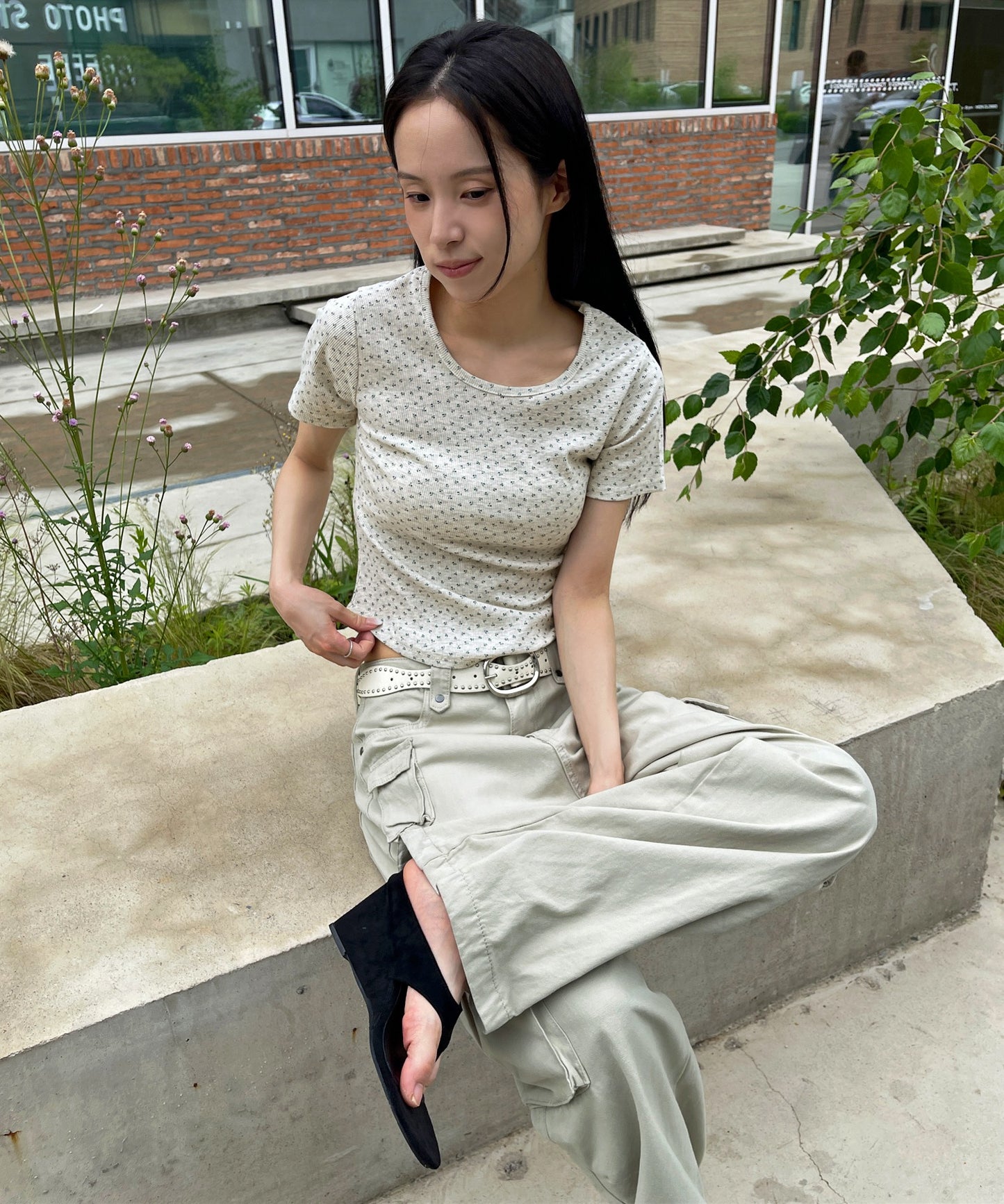 【2026SS新作アイテム】【レイヤード用におすすめ】デイリー花柄UネックアンバランスミドルTシャツカットソー