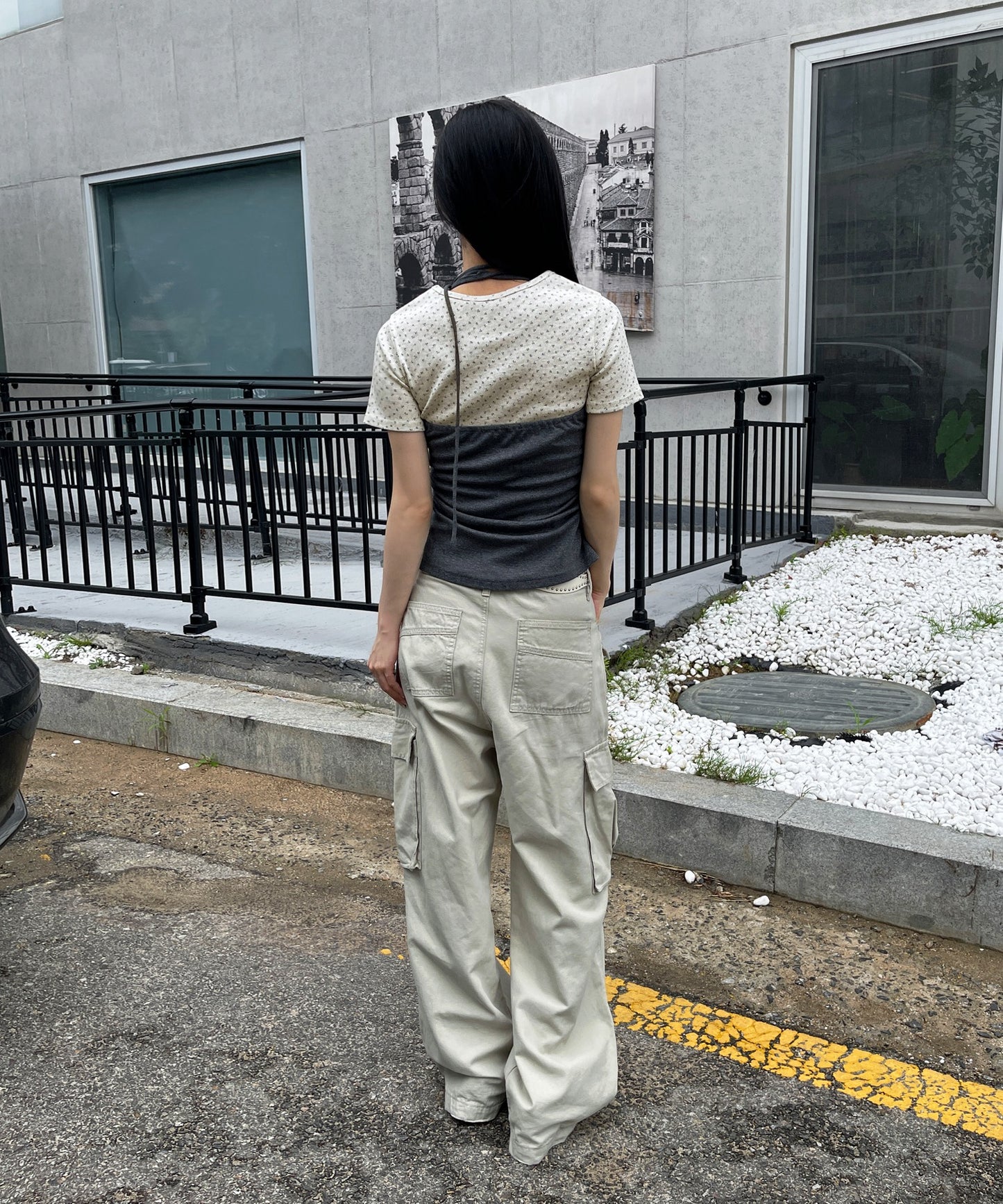 【2026SS新作アイテム】【レイヤード用におすすめ】デイリー花柄UネックアンバランスミドルTシャツカットソー