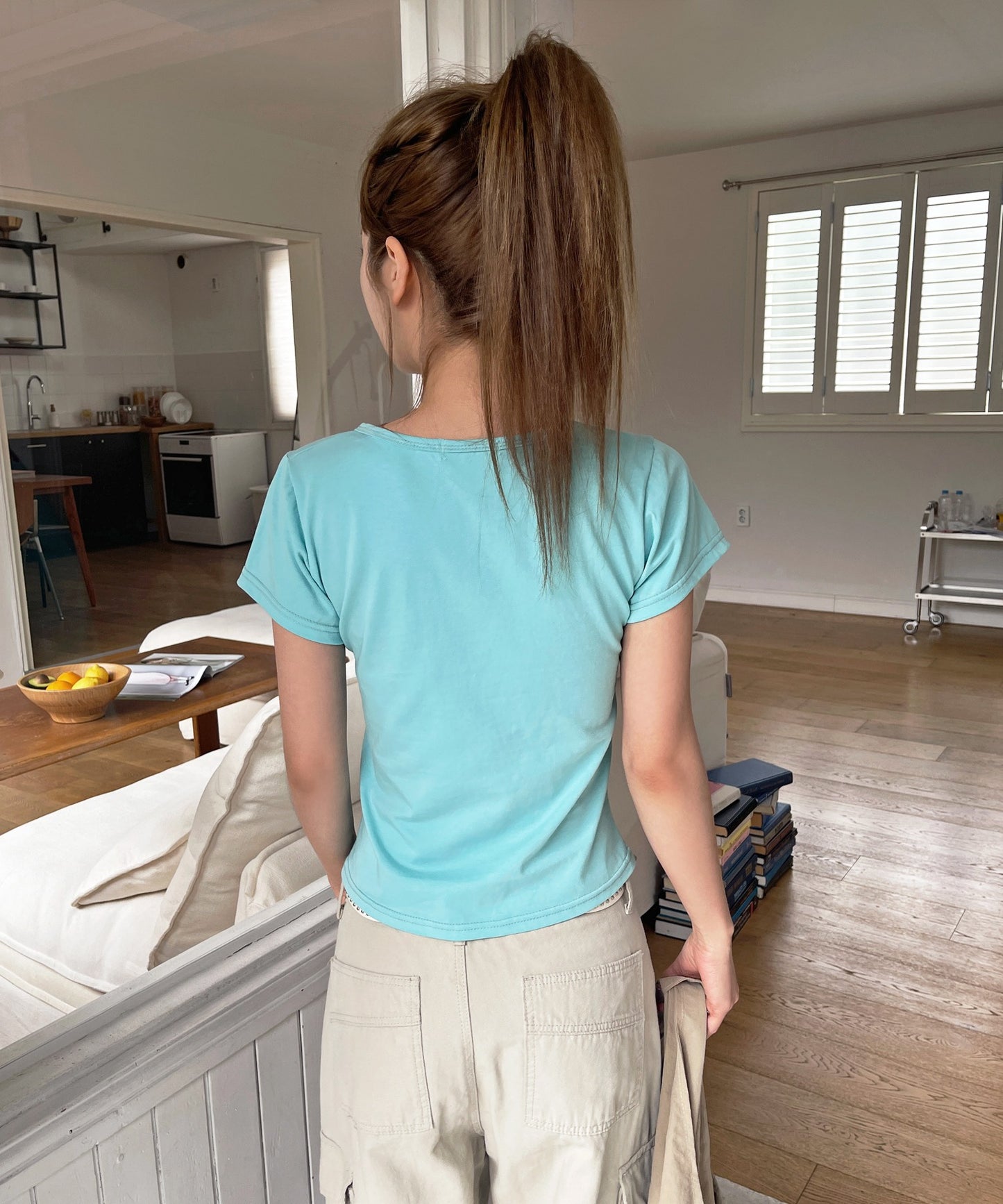 バイカラーステッチフラワーグラフィック半袖Tシャツカットソー