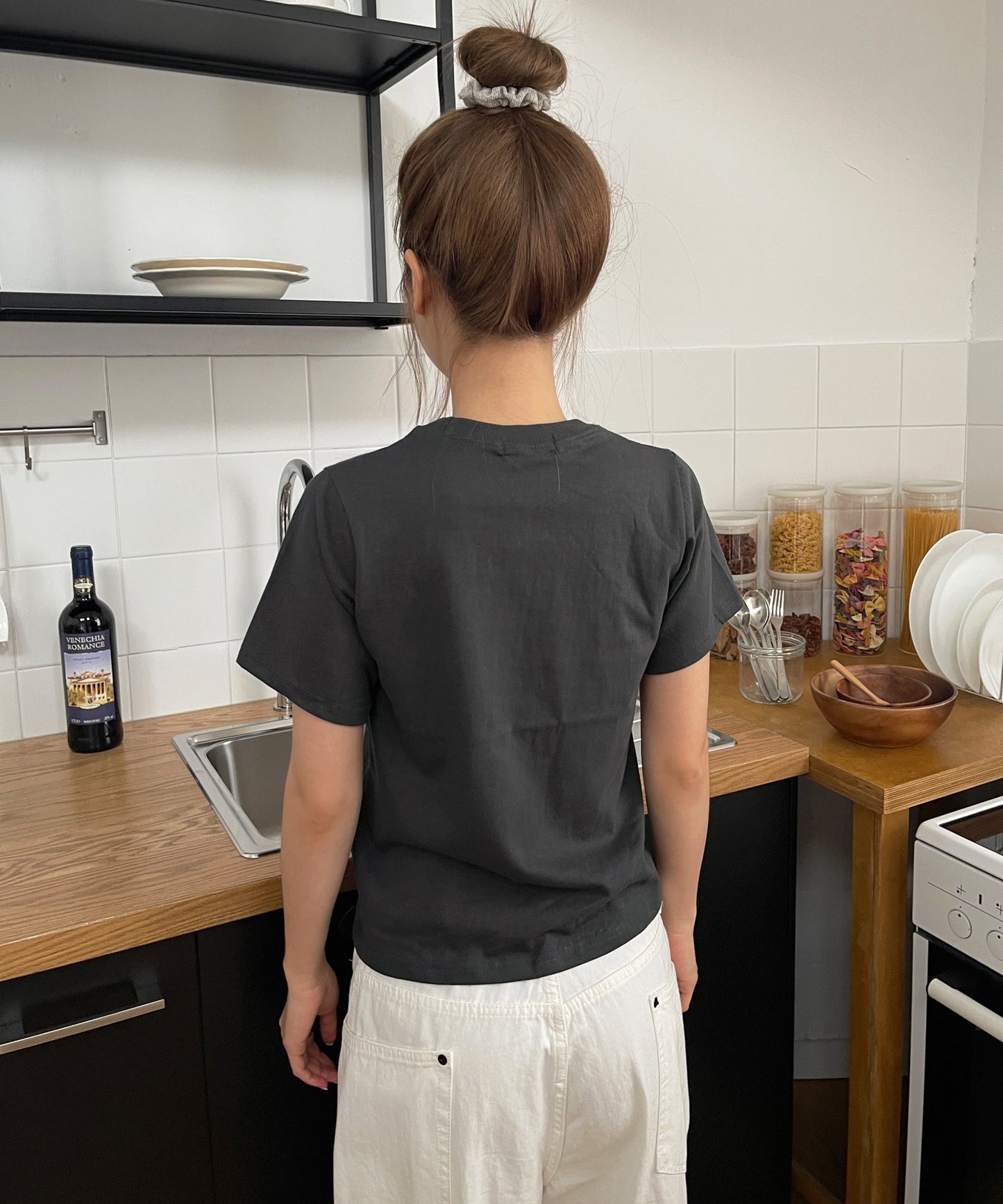 ストライプスターワッペンラウンドネック半袖Tシャツカットソー