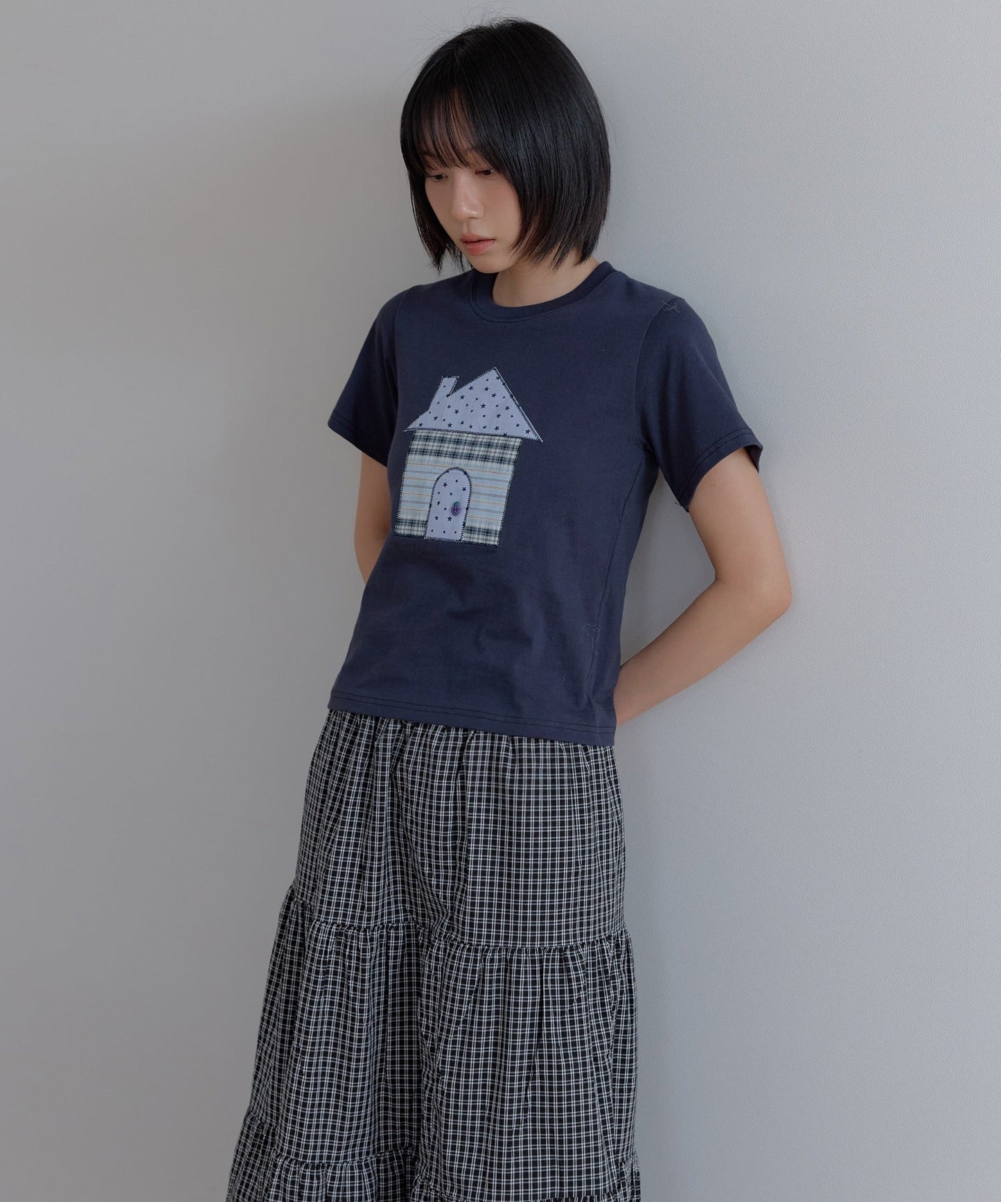ウエストゴムチェックフリルフレアロングカンカンスカート