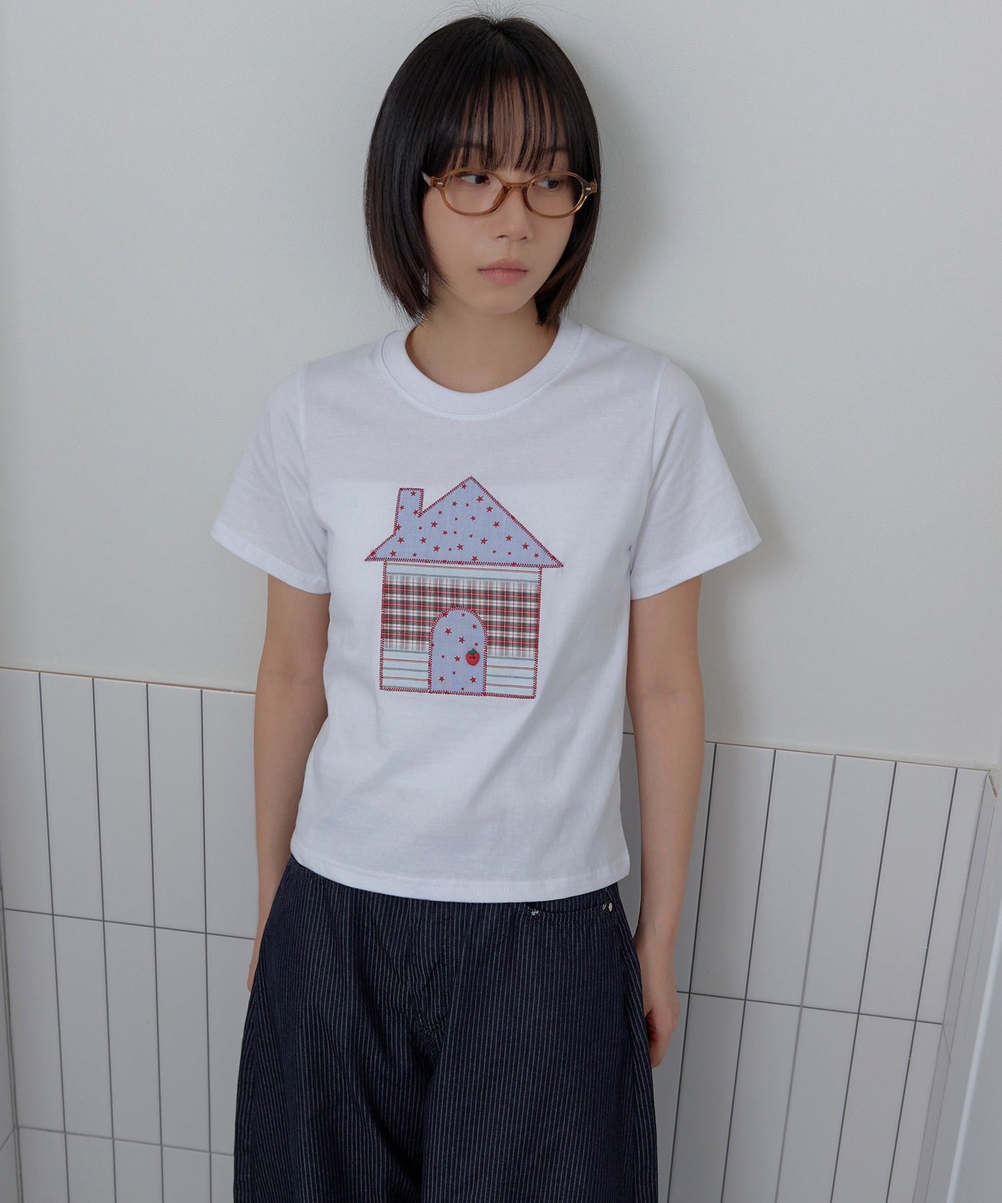 ユニークスターホーム刺繍半袖Tシャツカットソー
