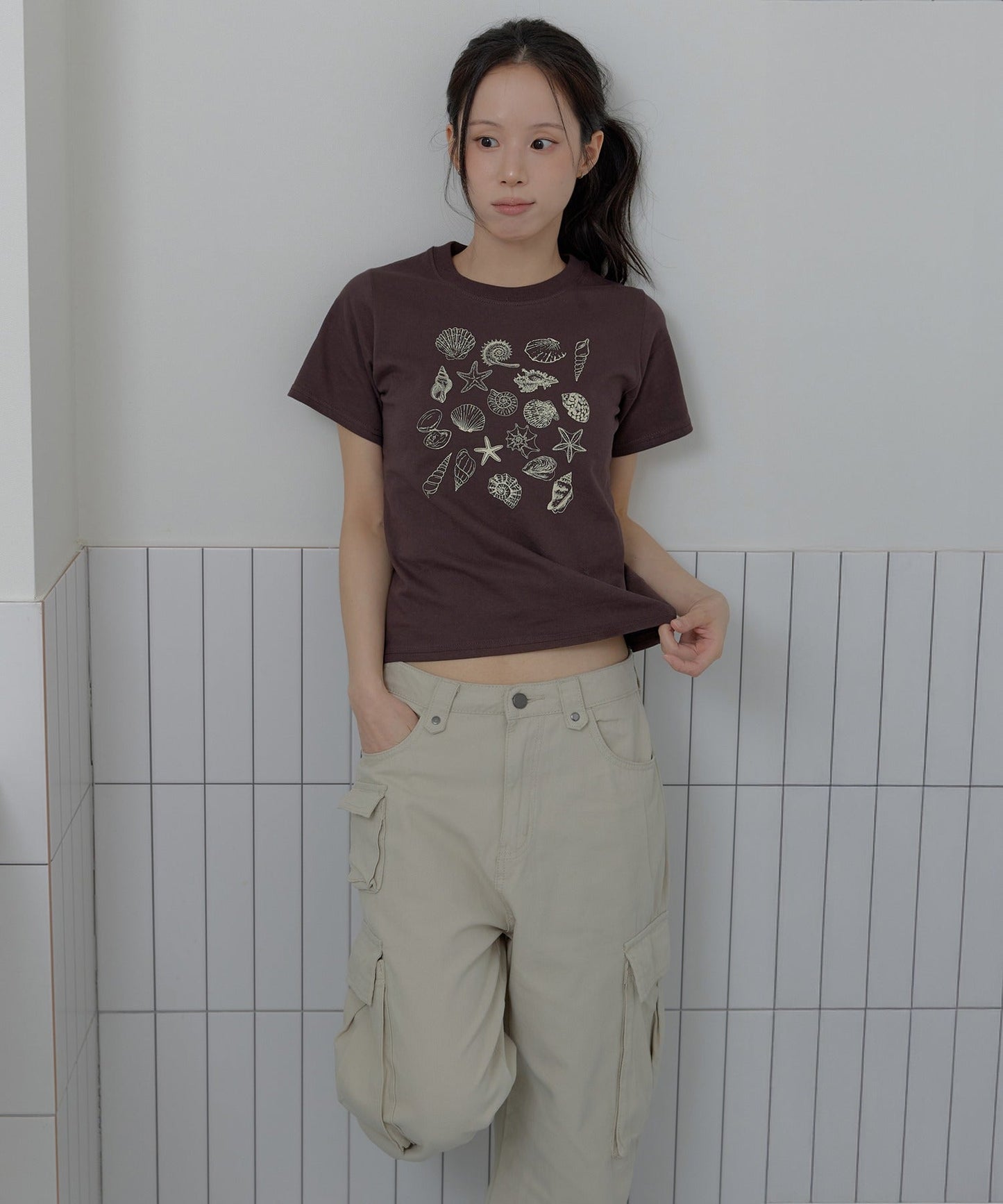 シェルプリントヴィンテージ半袖Tシャツカットソー