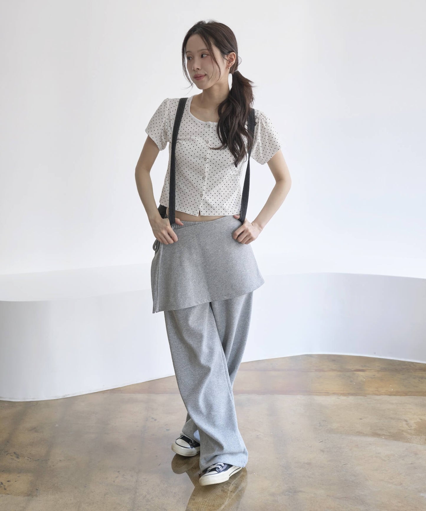 【スカート取り外し可能】 ラップスカート＆ストリングスウェットSETパンツ