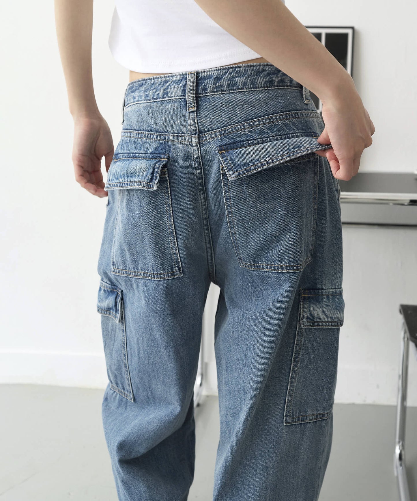 【UNISEX】ユニークポケットカーゴデニムパンツ
