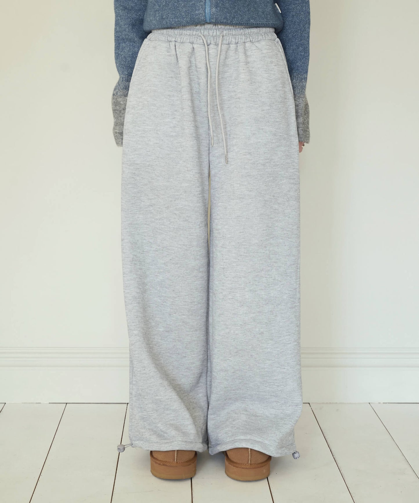 【裏起毛/UNISEX】足長美脚シルエットワイドストレートストリング起毛スウェットパンツ