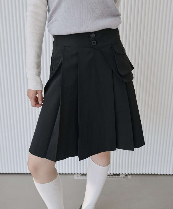 【ポケット取り外し可能】ベーシックプリーツセミロングスカート