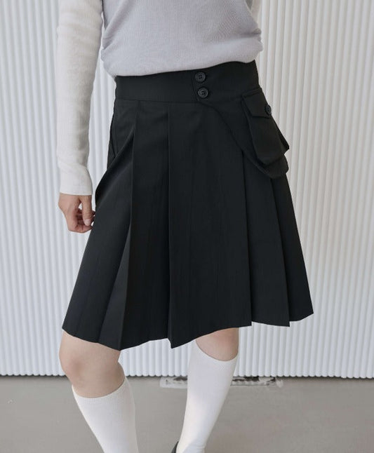 【ポケット取り外し可能】ベーシックプリーツセミロングスカート
